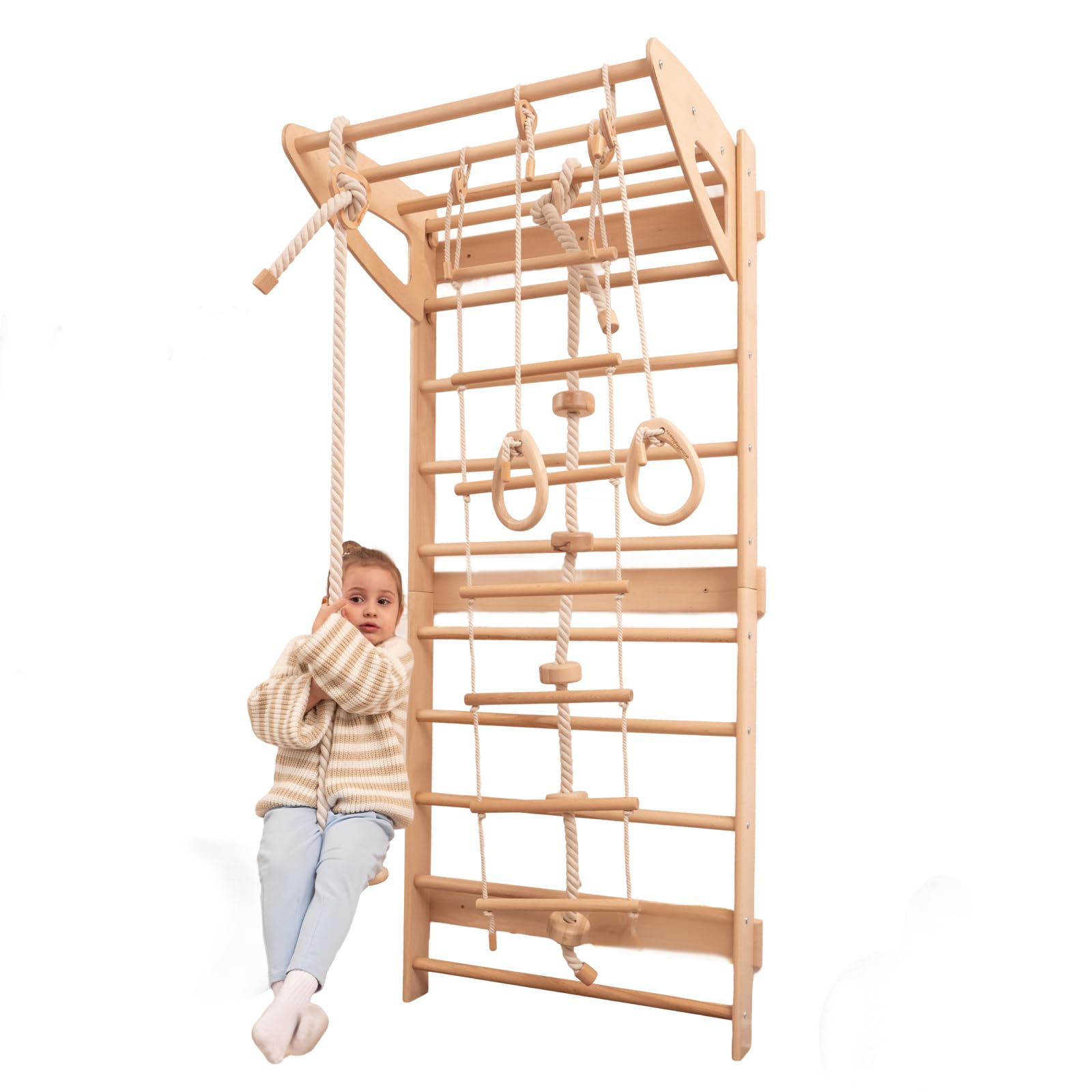 Woodandhearts Swedish Ladder for Kids with Rope Accessories - Indoor Jungle Gym, Indoor Jungle Gym for Kids Ages 6-16, Indoor Climbing Gym (Swedish Ladder of 2 Parts)