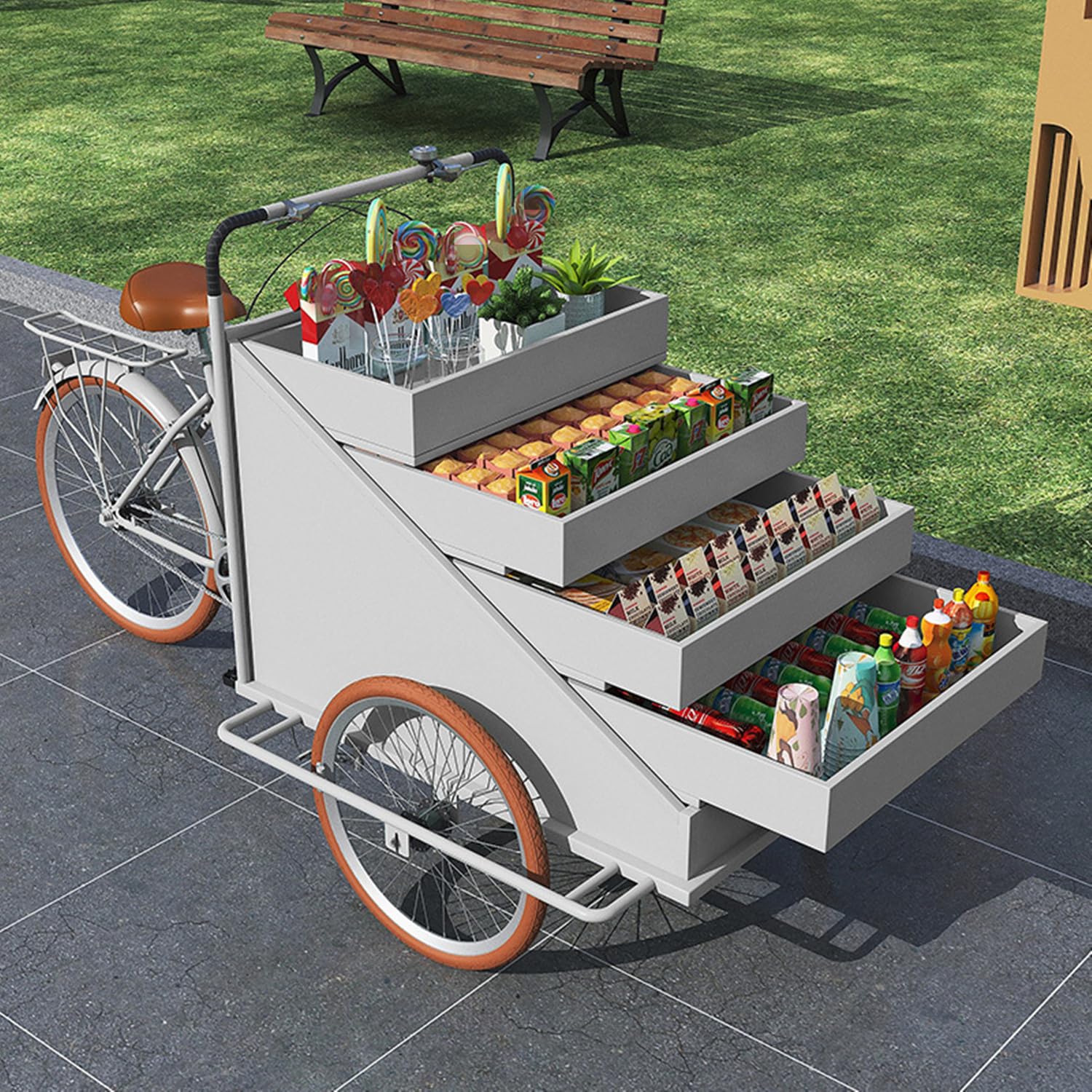 WTTTTW Large Tricyle Vending Cart Wagon Flower Cart Front Loading Pedal Assist Food Bike, Cargo Tricycle 3 Wheel Bike, Mobile Vending Truck, Open Body Type Tricycle for Weddings Fairs,White