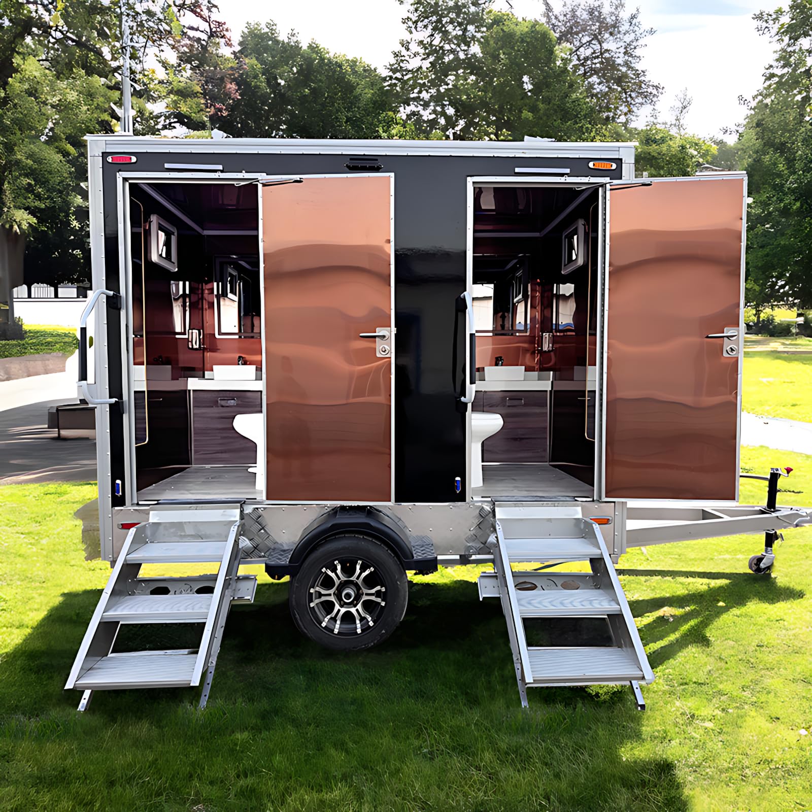 GOEASY Commercial Restroom Trailers: Spacious Interiors, Hygienic Facilities, Ideal for Public Spaces, DOT Certified, Black Bathroom Trailer Deposit (Matte/Glossy)