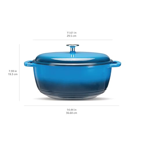 Amazon Basics Cast Iron Dutch Oven Pot with Lid, Enameled, Round, Dual Handles, Heavy-Duty, Large, 7.3-quart, Blue