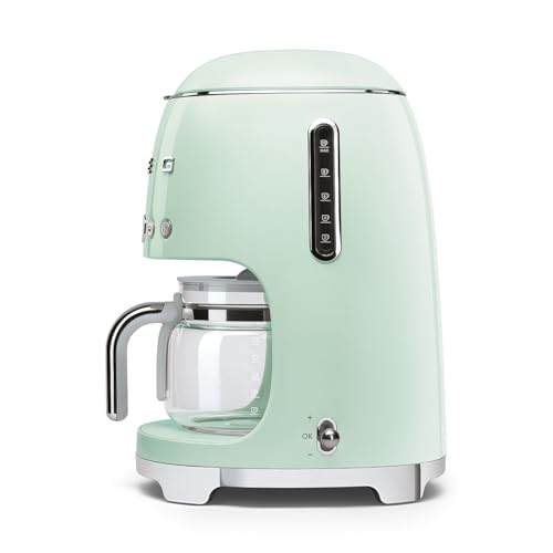 Smeg 50's Retro Style Aesthetic Drip Coffee Machine with 10 Cup Glass Carafe, Auto Start Feature, Keep Warm Plate, and Two Coffee Strength Settings (Pastel Green)
