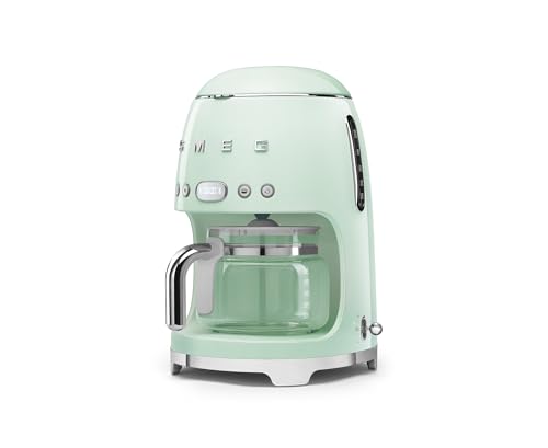 Smeg 50's Retro Style Aesthetic Drip Coffee Machine with 10 Cup Glass Carafe, Auto Start Feature, Keep Warm Plate, and Two Coffee Strength Settings (Pastel Green)