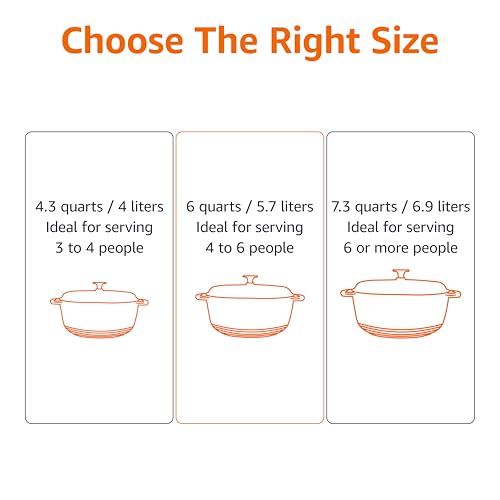 Amazon Basics Cast Iron Dutch Oven Pot with Lid, Enameled, Round, Dual Handles, Heavy-Duty, Large, 7.3-quart, Blue