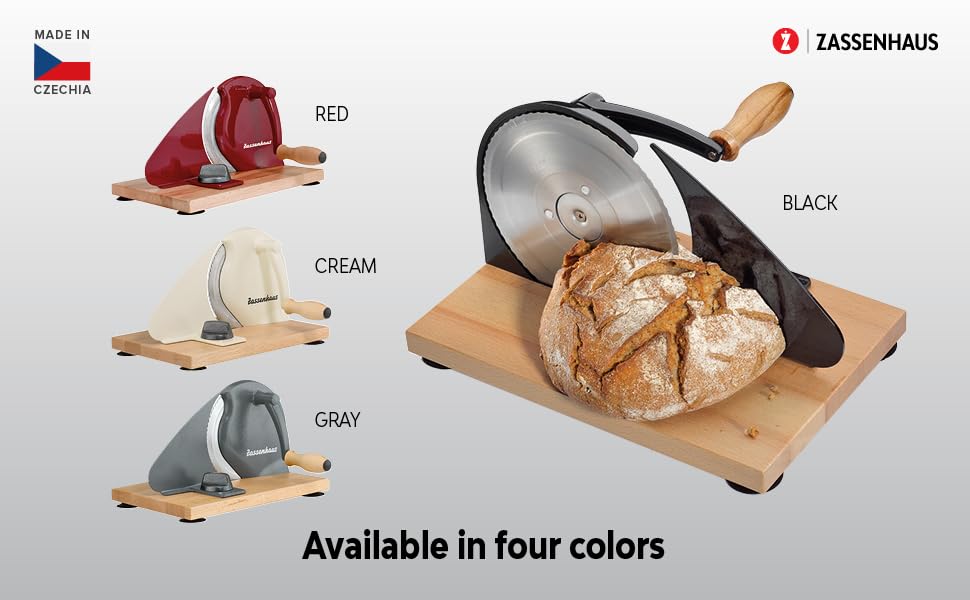 Zassenhaus Original Classic Adjustable Bread Slicer for Uniform Slices - Bread Slicer for Homemade Bread - 18/8 Stainless Steel Blade Sourdough Cutter - Cream, 11.75" x 8"