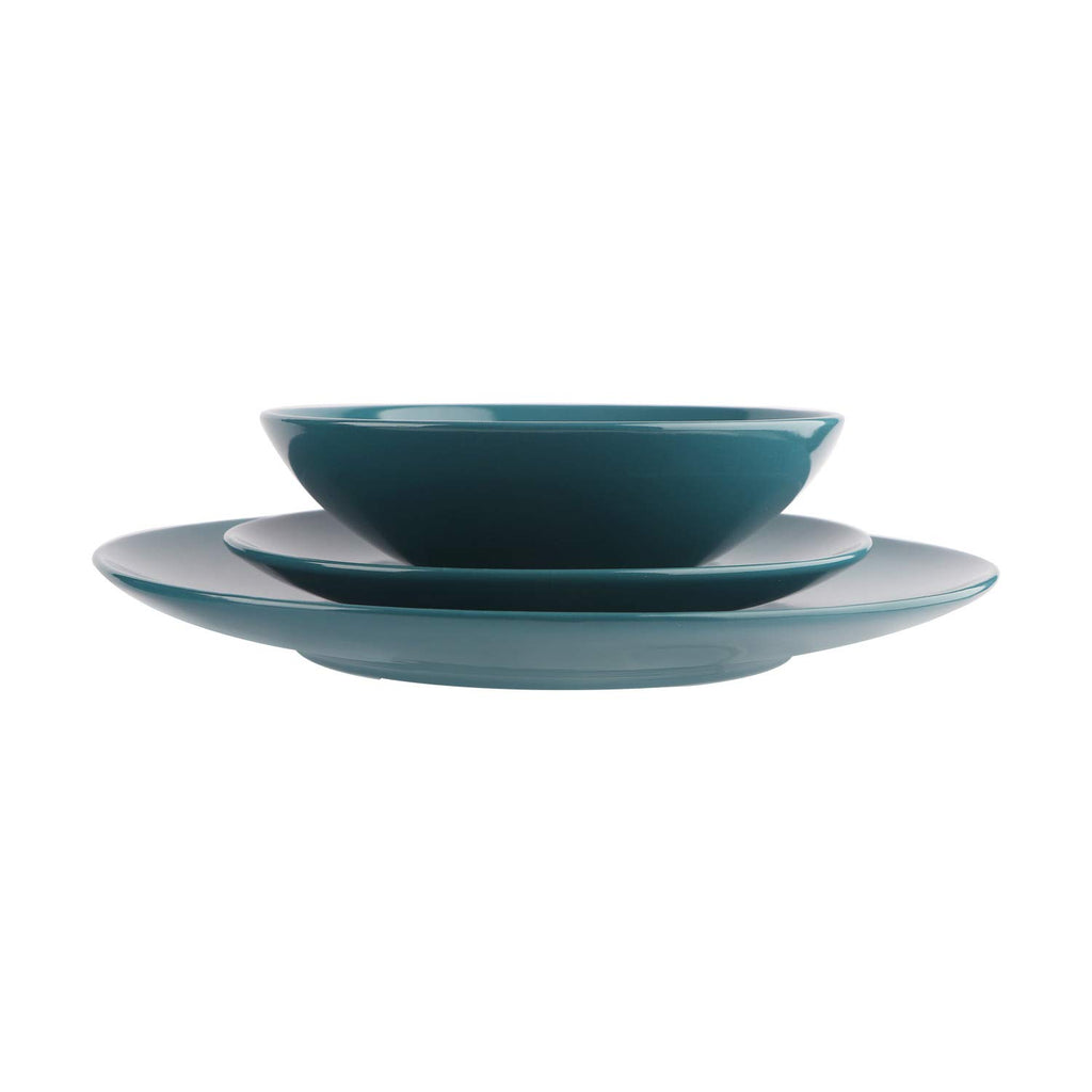 Amazon Basics 18 Pieces Dinnerware Sets, Plates and Bowls, Service for 6, Deep Teal