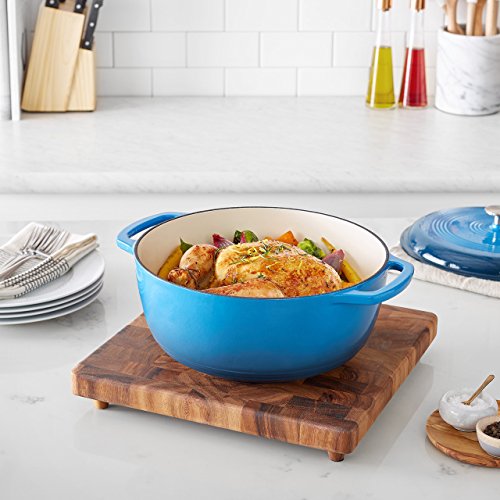 Amazon Basics Cast Iron Dutch Oven Pot with Lid, Enameled, Round, Dual Handles, Heavy-Duty, Large, 7.3-quart, Blue