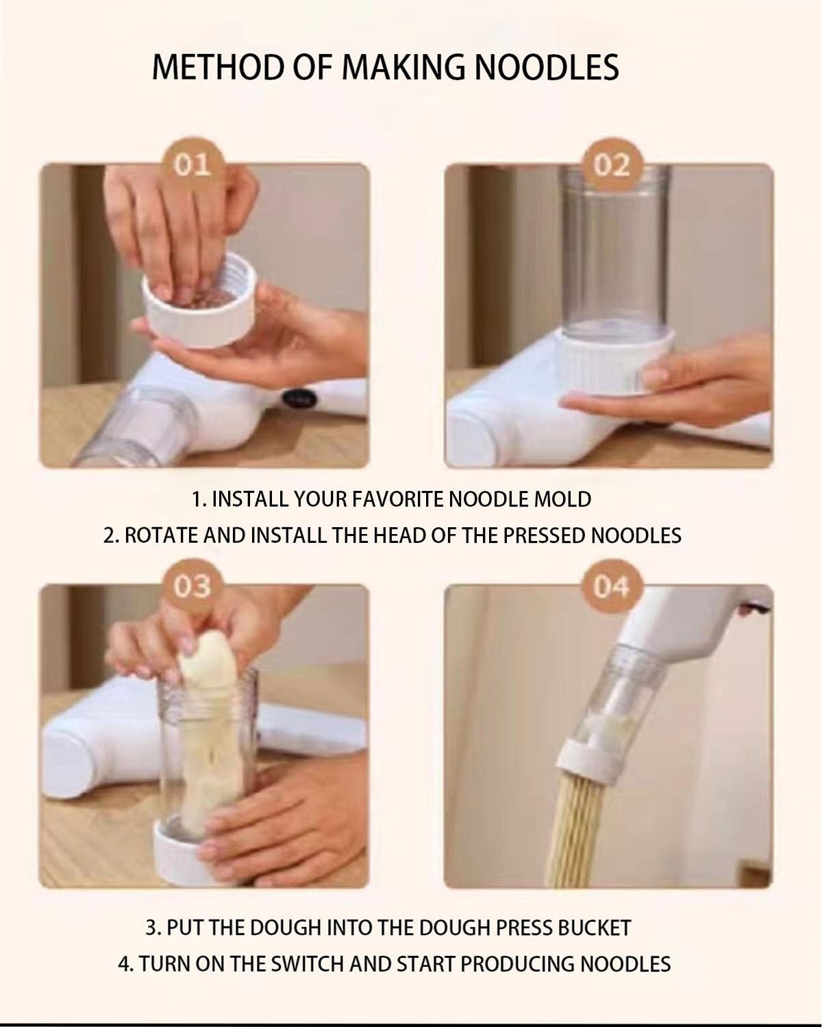 Handheld Electric Noodle Machine, Portable Italian Noodle Making Machine With Mold And Cutting Tools, 6-In-1 Cordless Noodle Machine, Automatic Dough Pressing Machine With Cleaning Brush - White