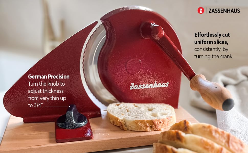 Zassenhaus Original Classic Adjustable Bread Slicer for Uniform Slices - Bread Slicer for Homemade Bread - 18/8 Stainless Steel Blade Sourdough Cutter - Cream, 11.75" x 8"