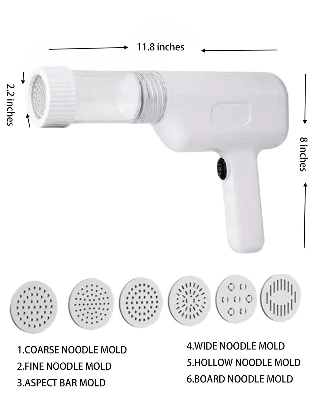 Handheld Electric Noodle Machine, Portable Italian Noodle Making Machine With Mold And Cutting Tools, 6-In-1 Cordless Noodle Machine, Automatic Dough Pressing Machine With Cleaning Brush - White
