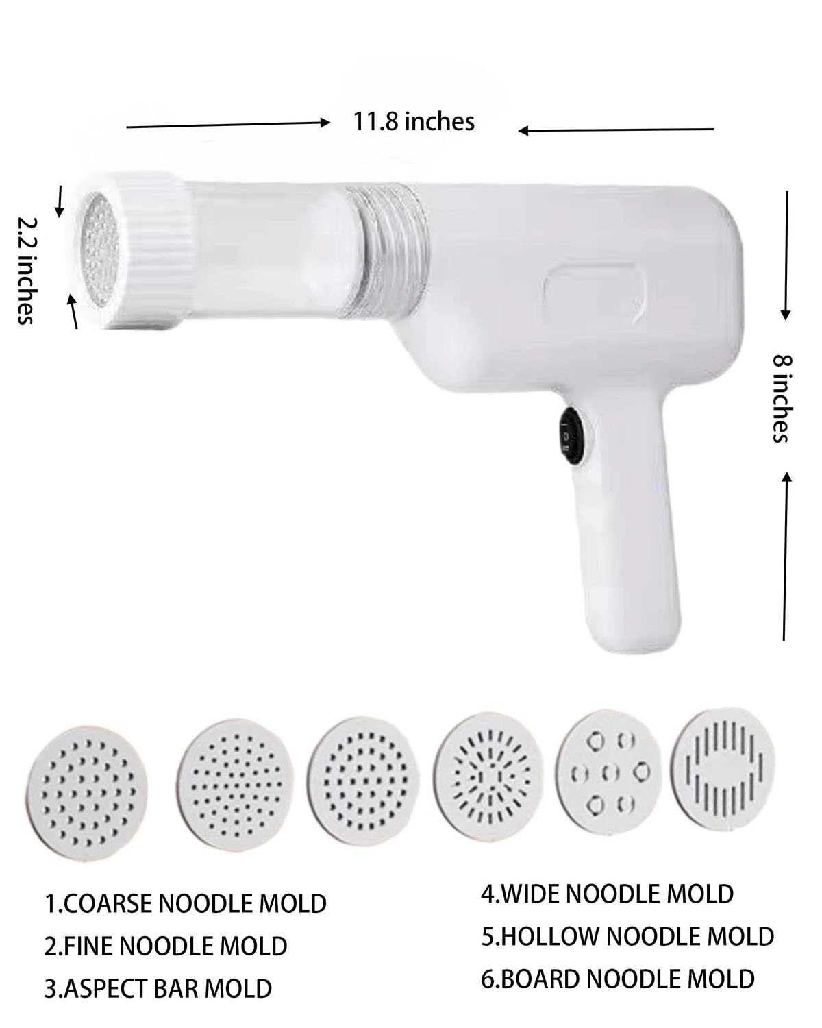 Handheld Electric Noodle Machine, Portable Italian Noodle Making Machine With Mold And Cutting Tools, 6-In-1 Cordless Noodle Machine, Automatic Dough Pressing Machine With Cleaning Brush - White