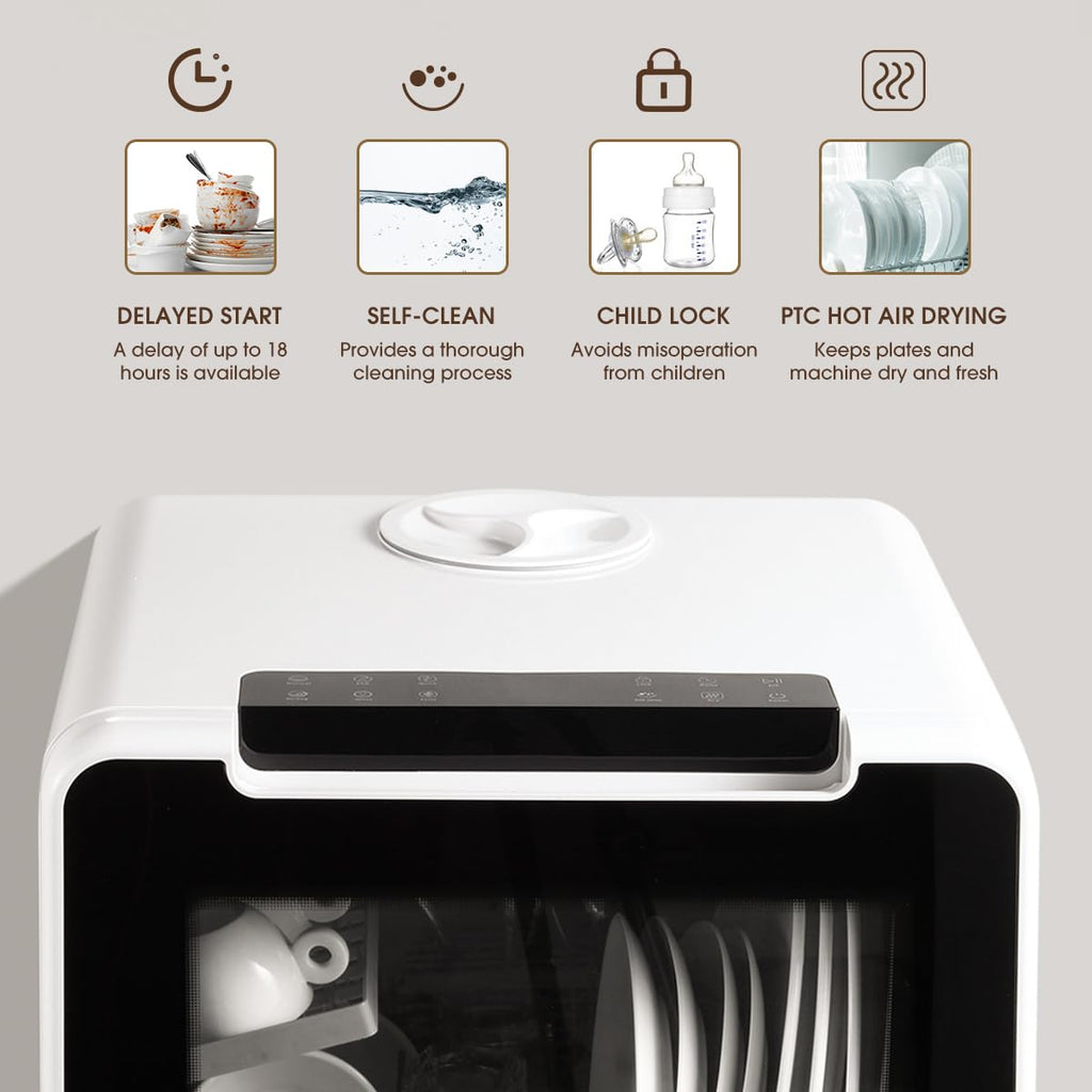 HAVA Countertop Dishwasher, 8 Wash Programs NEW Upgraded Model Portable Dishwasher with Child Lock & Delayed Start Function, 5L Water Tank for Apartments, Dorms, and RVs - No Hookup Needed