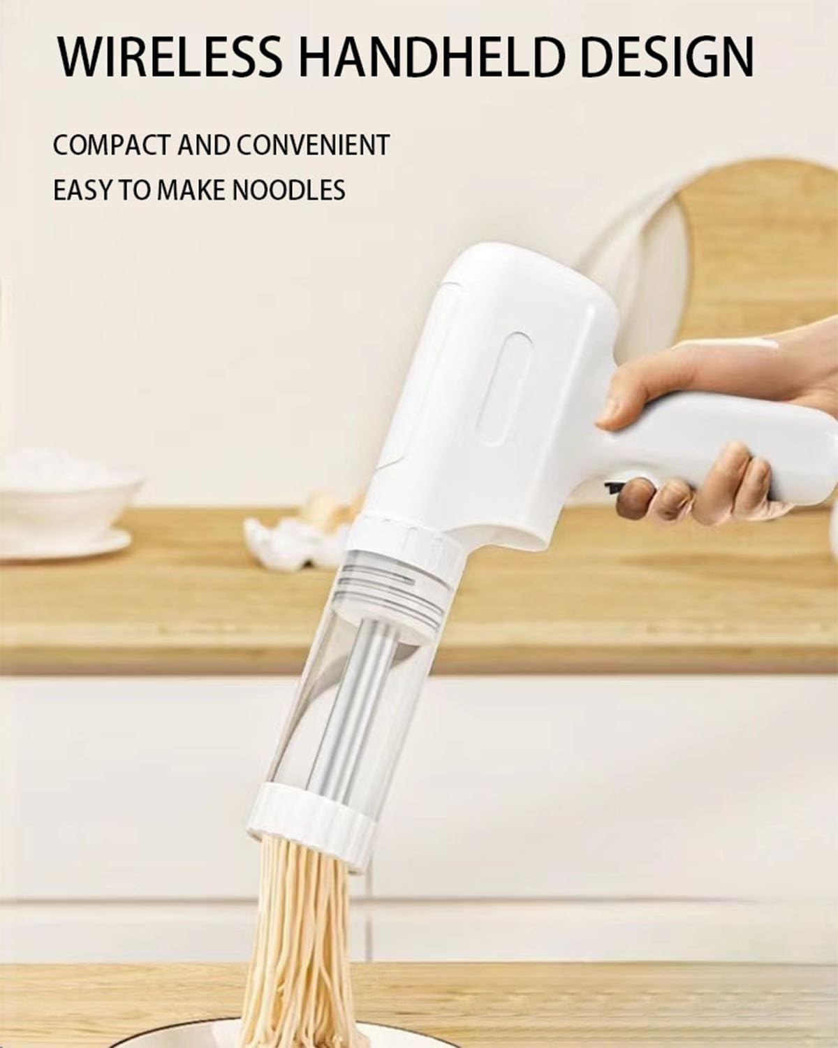 Handheld Electric Noodle Machine, Portable Italian Noodle Making Machine With Mold And Cutting Tools, 6-In-1 Cordless Noodle Machine, Automatic Dough Pressing Machine With Cleaning Brush - White