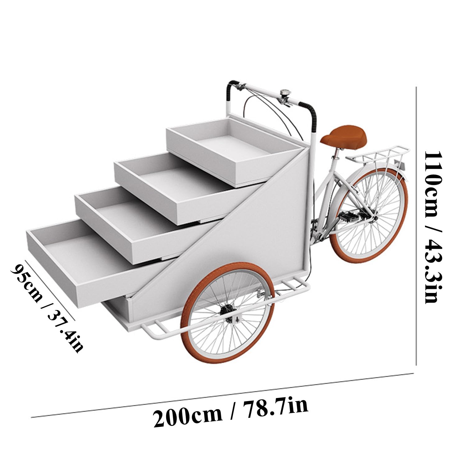 WTTTTW Large Tricyle Vending Cart Wagon Flower Cart Front Loading Pedal Assist Food Bike, Cargo Tricycle 3 Wheel Bike, Mobile Vending Truck, Open Body Type Tricycle for Weddings Fairs,White
