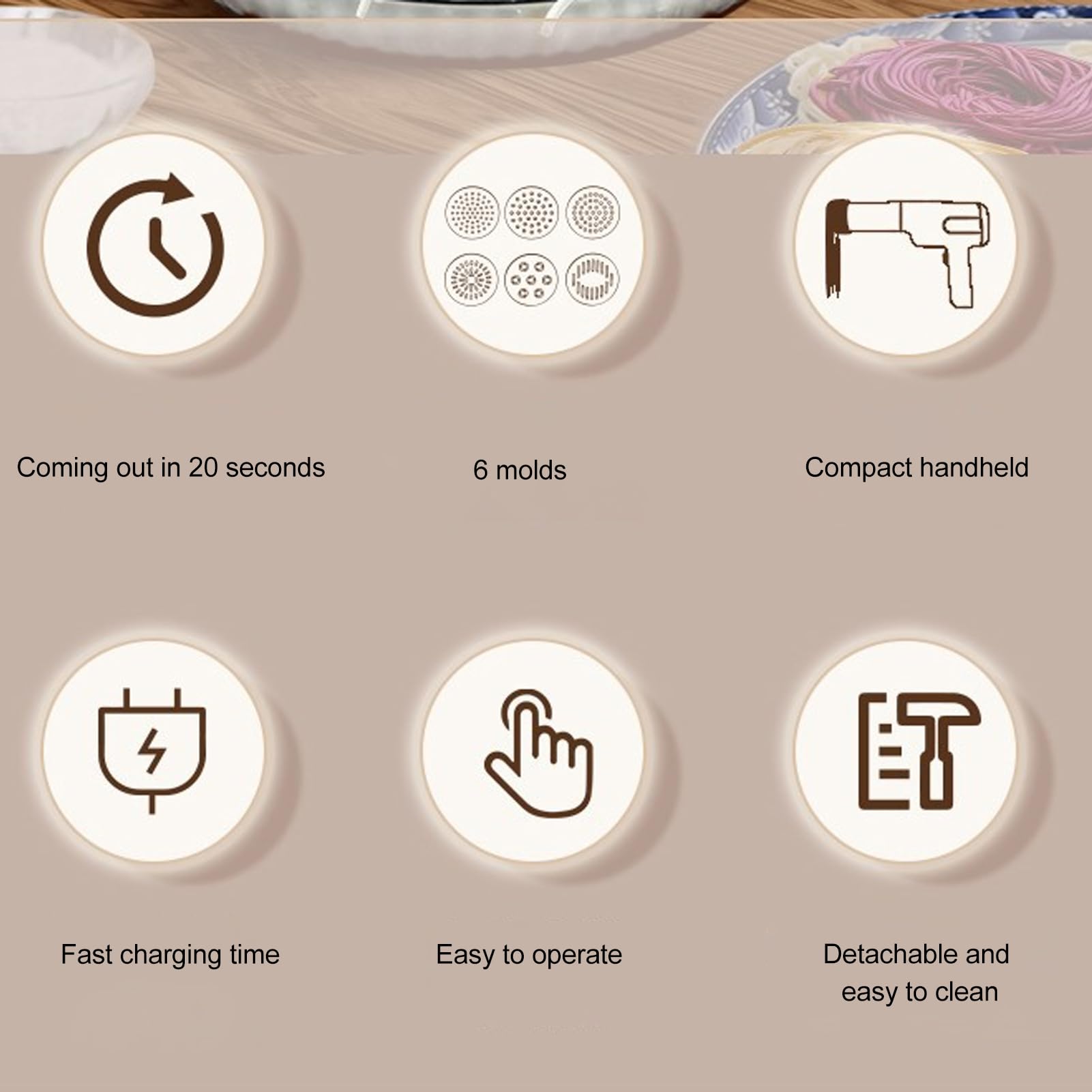 Handheld Electric Pasta Maker Electric Noodle Maker High Efficiency Handheld Press Pasta Machine with 6 Molds for Home