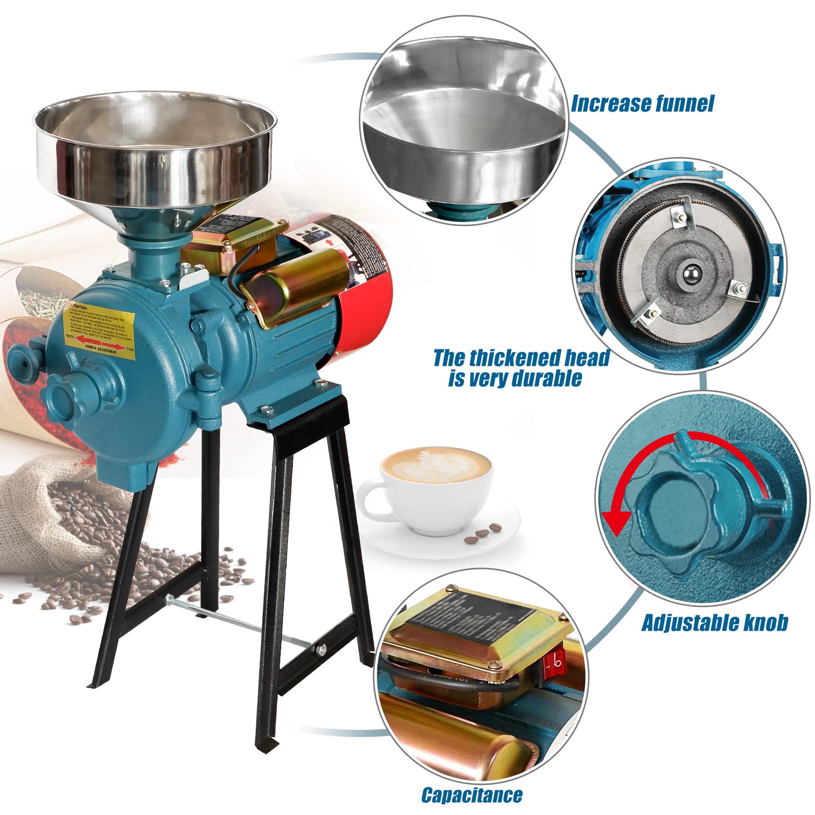 SLSY Electric Mill Grinder 110V 3000W, Commercial Feed Mill Dry Grinder, Heavy Duty Milling Machine for Cereals, Rice, Corn, Grain, Coffee, Wheat With Funnel
