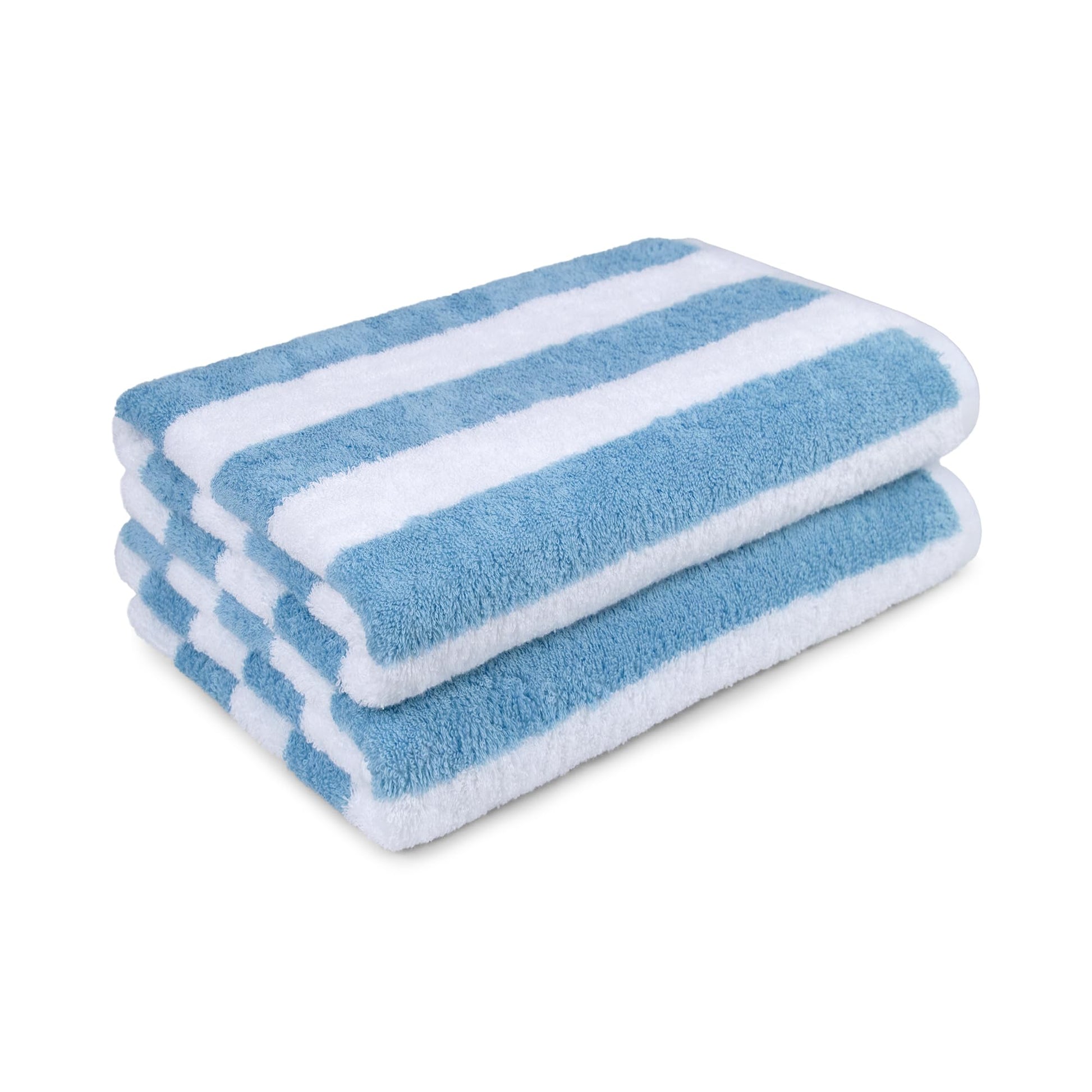 Amazon Basics Sky Blue Cabana Stripe Pool & Beach Towel, 100% Cotton, Soft & Absorbent, Machine Washable, Quick Dry, Large, 2 Pack, Sky Blue, 30" x 60"