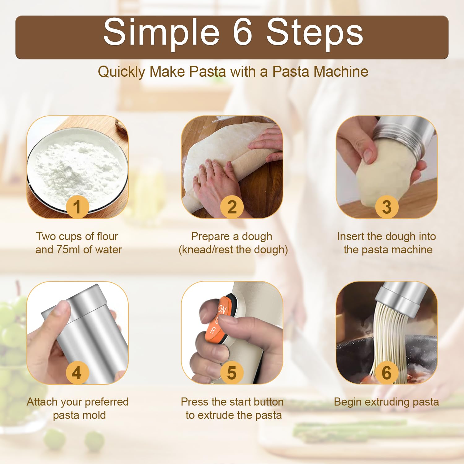 YK Siguoril Handheld Electric Pasta Maker 5-in-1 Cordless Pasta Maker Machine Automatic Noodle Press Machine for Homemade Spaghetti, Portable Noodle Maker with Dough Cutter, Quick and Easy to Clean