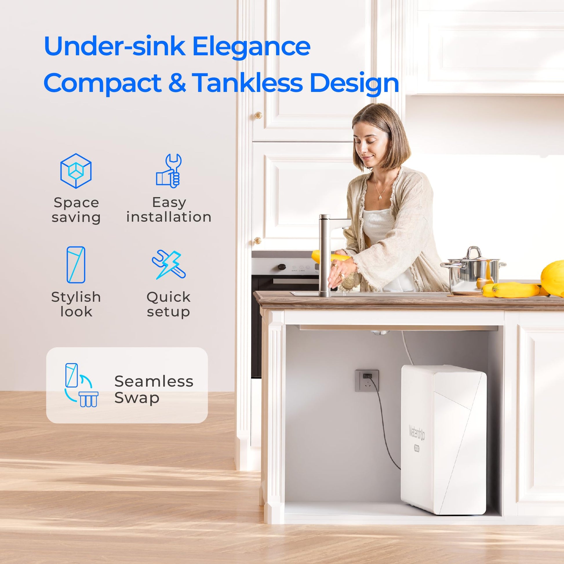 Waterdrop X12-Alkaline Mineral pH+ Reverse Osmosis System, NSF/ANSI 42&58&372 Certified, 1200 GPD RO Water Filter, 11-Stage Filtration Tankless RO System, 3:1 Pure to Drain, UnderSink, BPA Free