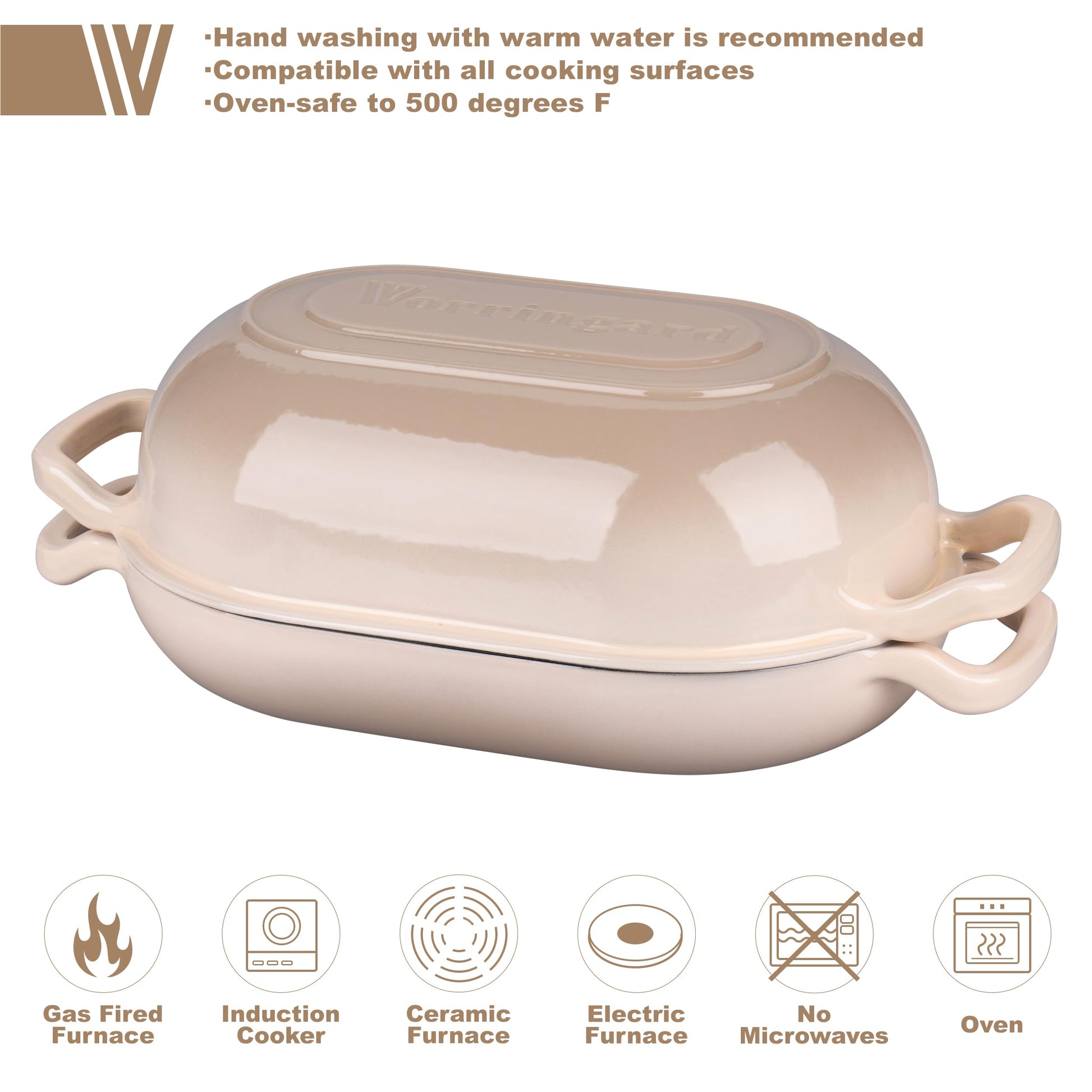 VORRINGARD Enameled Cast Iron Sourdough Bread Oven, Dutch Oven, Loaf Cast Iron Bread Pan for Homemade Bread Baking, Meatloaf Pan with Lid, 5QT, Latte