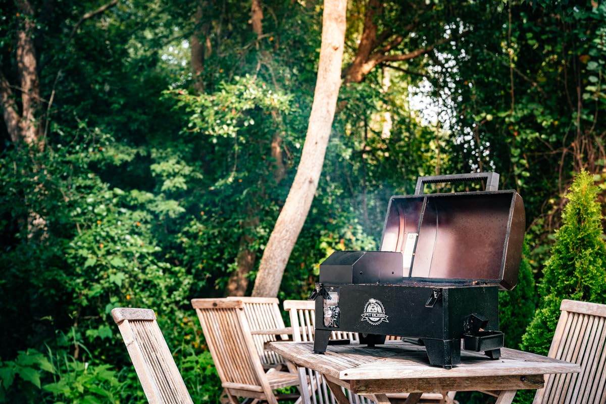 PIT BOSS 10697 Table Top Wood Grill With Temperature Control, Mahogany