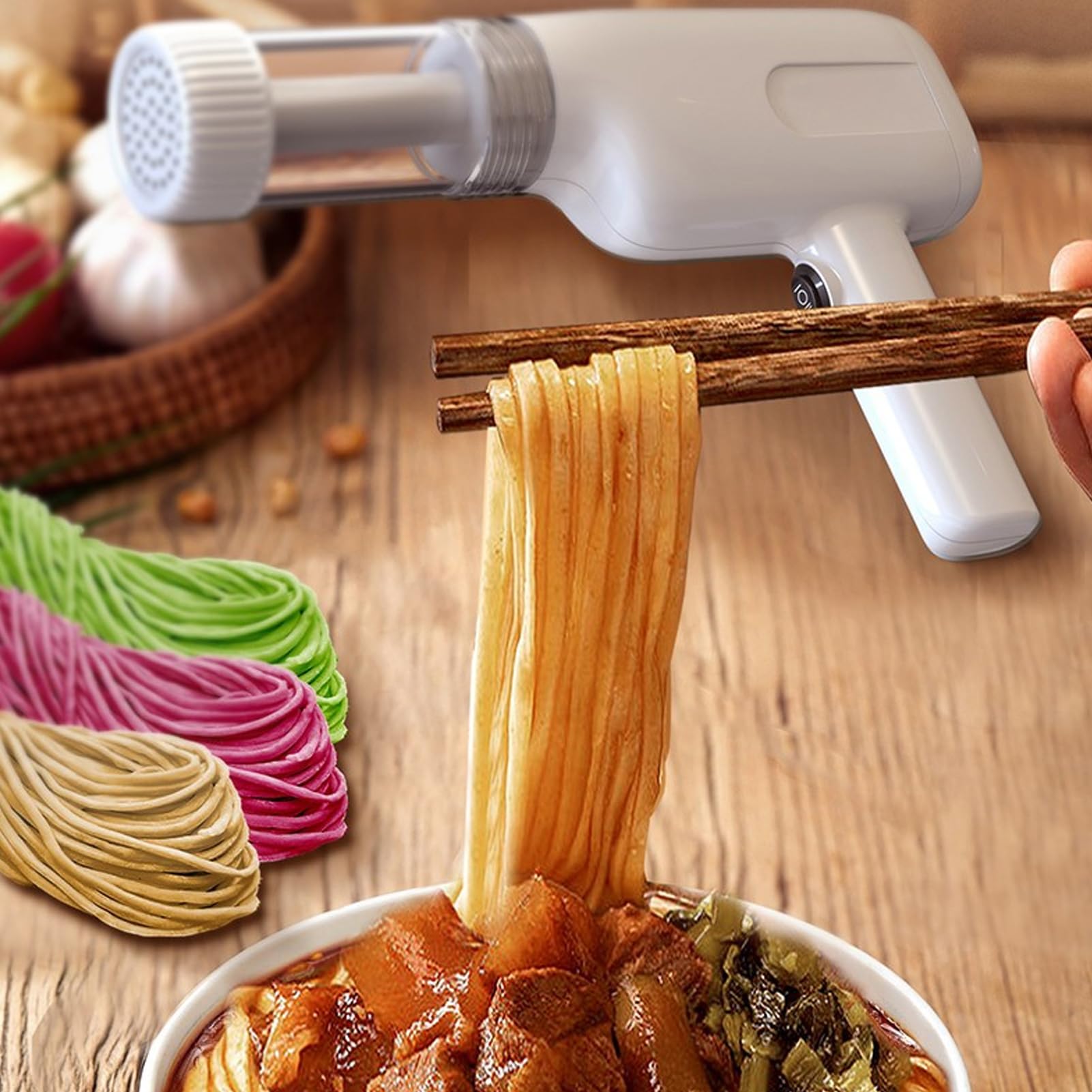 Handheld Electric Pasta Maker Electric Noodle Maker High Efficiency Handheld Press Pasta Machine with 6 Molds for Home