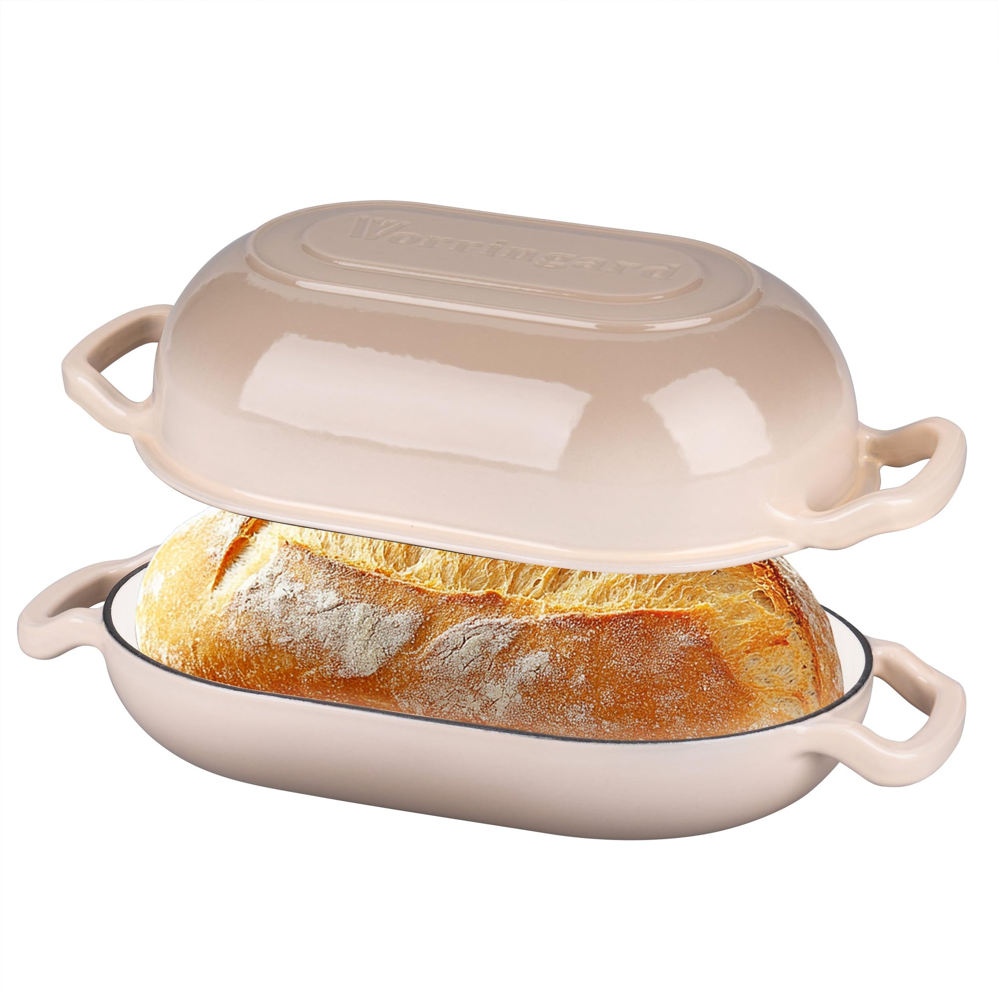 VORRINGARD Enameled Cast Iron Sourdough Bread Oven, Dutch Oven, Loaf Cast Iron Bread Pan for Homemade Bread Baking, Meatloaf Pan with Lid, 5QT, Latte