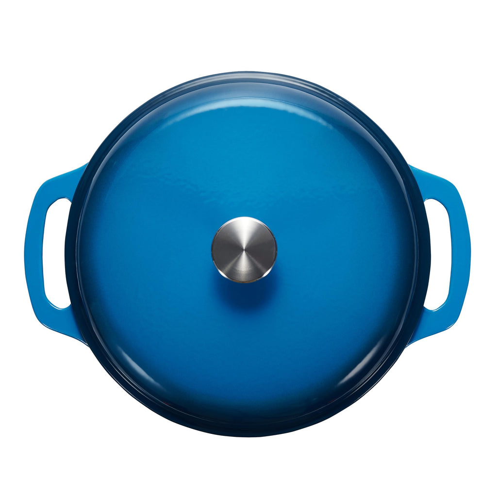 Amazon Basics Cast Iron Dutch Oven Pot with Lid, Enameled, Round, Dual Handles, Heavy-Duty, Large, 7.3-quart, Blue