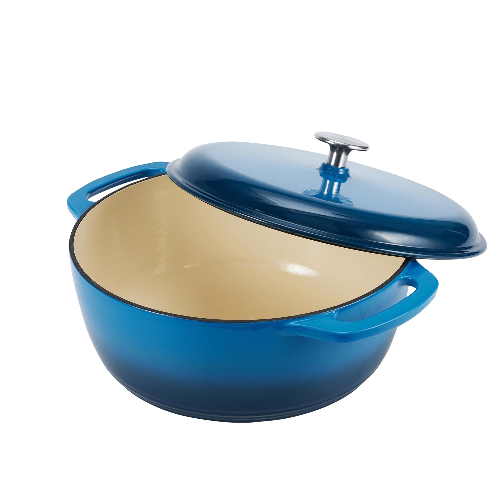 Amazon Basics Cast Iron Dutch Oven Pot with Lid, Enameled, Round, Dual Handles, Heavy-Duty, Large, 7.3-quart, Blue