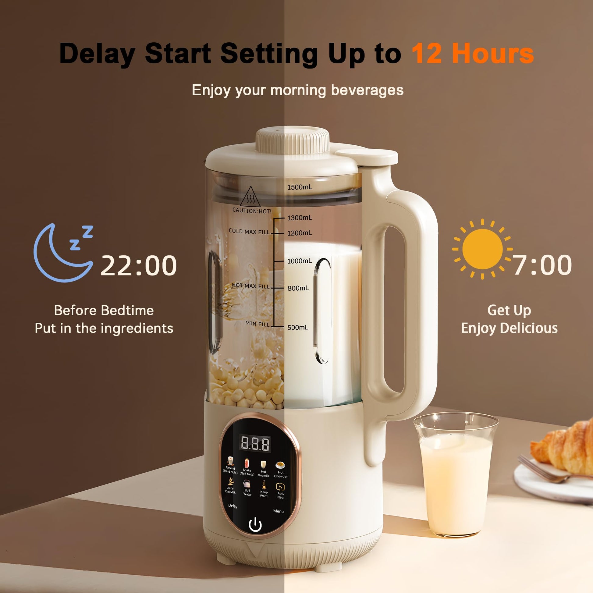 50oz Nut Milk Maker, 10 in 1 Automatic Nut Milk Maker with 20 Blades,Almond Milk Machine,Plant Based Milks Homemade Oat,Chowder,Juice,Soy Milk Machine with Delay Start,Boil Water,Keep Warm& Auto Clean
