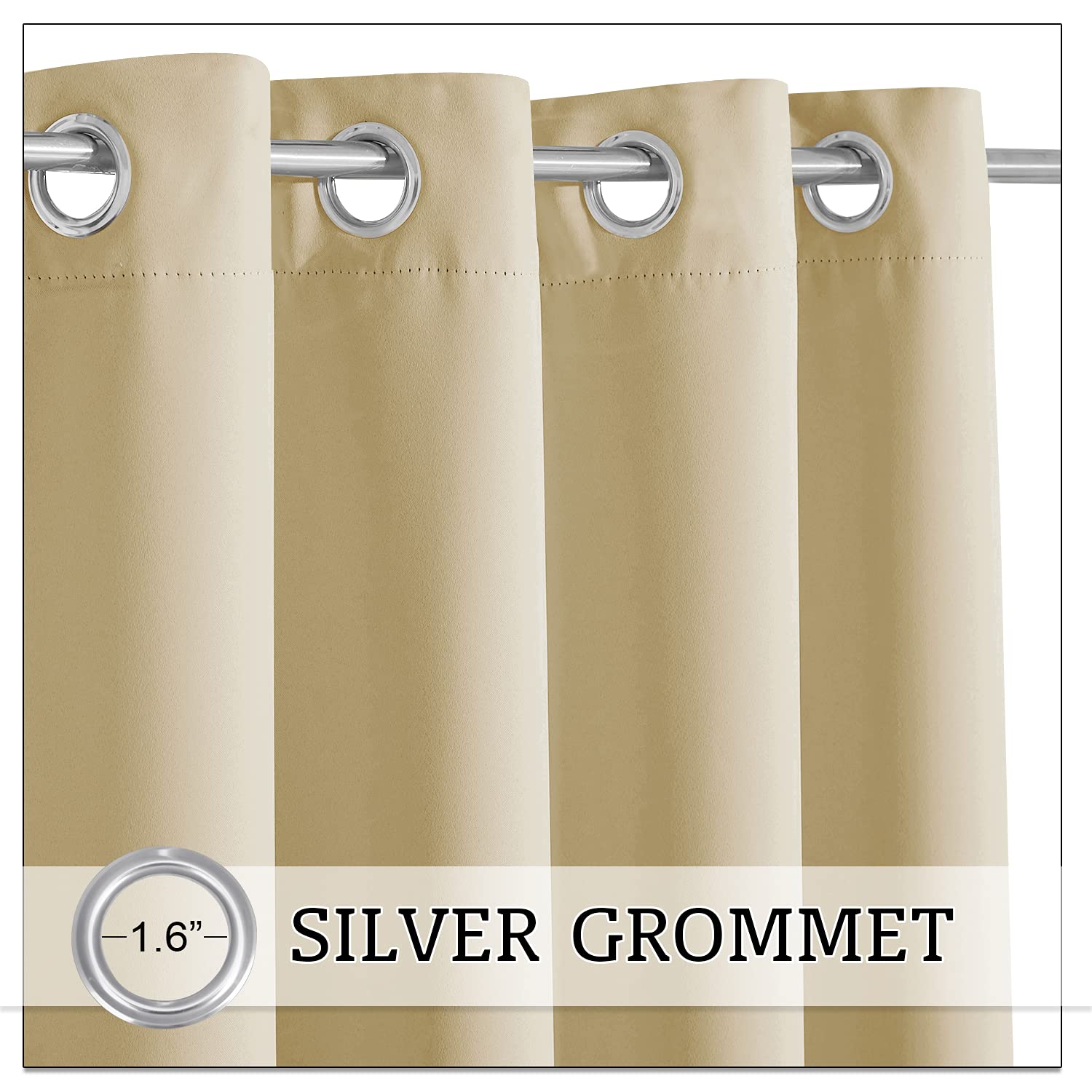 RYB HOME Outdoor Curtains for Patio - Blackout Waterproof Outside Curtains for Porch Pavilion Gazebo Weatherproof Wind Resistant, 1 Panel, 52 inches Wide x 84 inches Long, Biscotti Beige