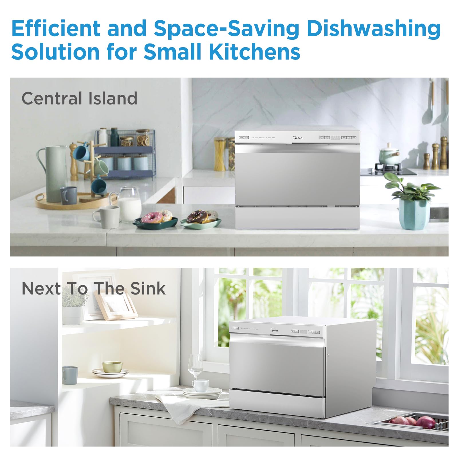Midea MDC22P2ASS Countertop, Portable Place Settings & 6+2 Washing Cycles. Energy Star Dishwasher, Dish Washer for Dorm, RV& Apartment, Sliver, Silver