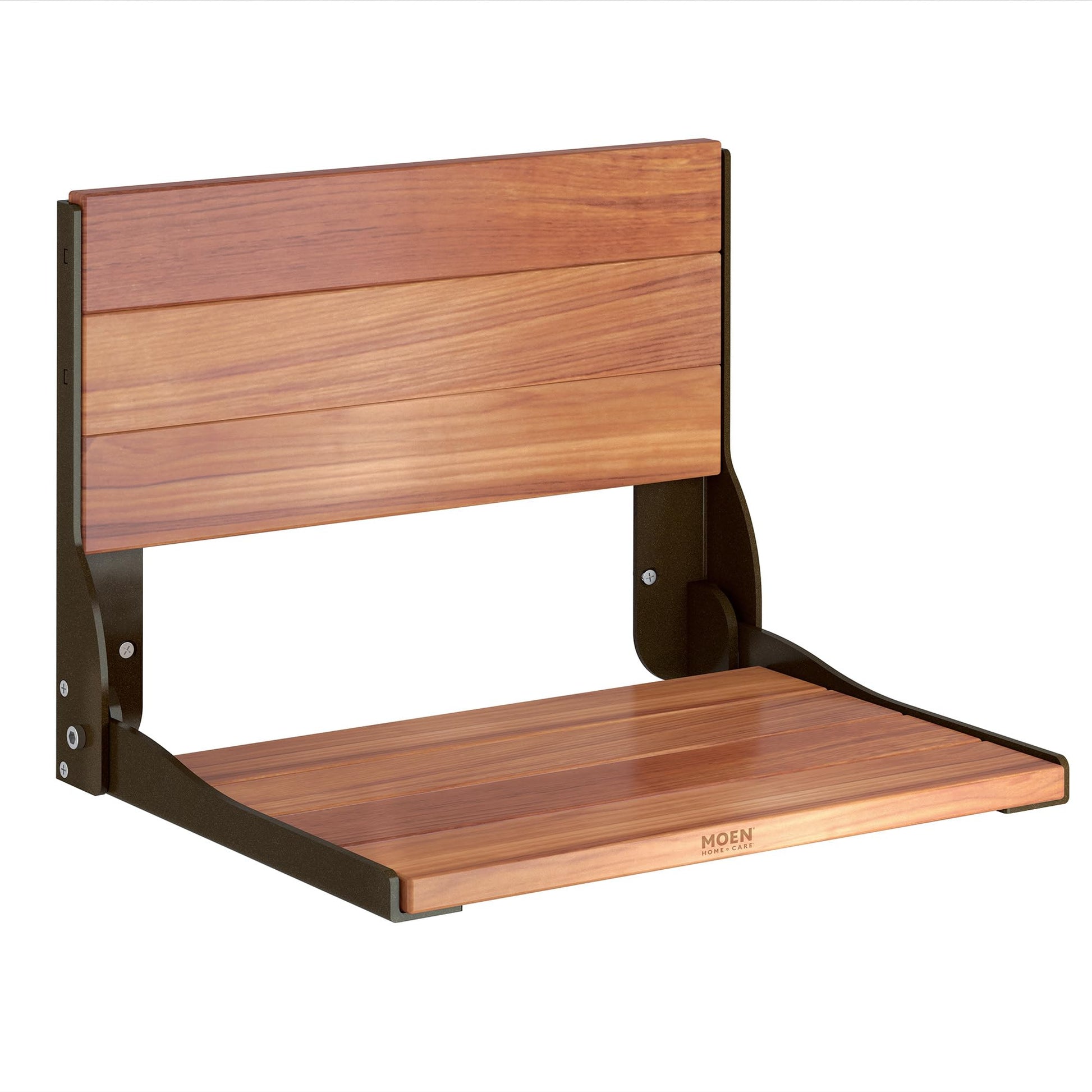 Moen Home Care Bathroom Safety Shower Chair for Elderly and Disabled, Old World Bronze Aluminum Foldable Teak Shower Bench, Handicap Accessories for Daily Living, DN7110OWB