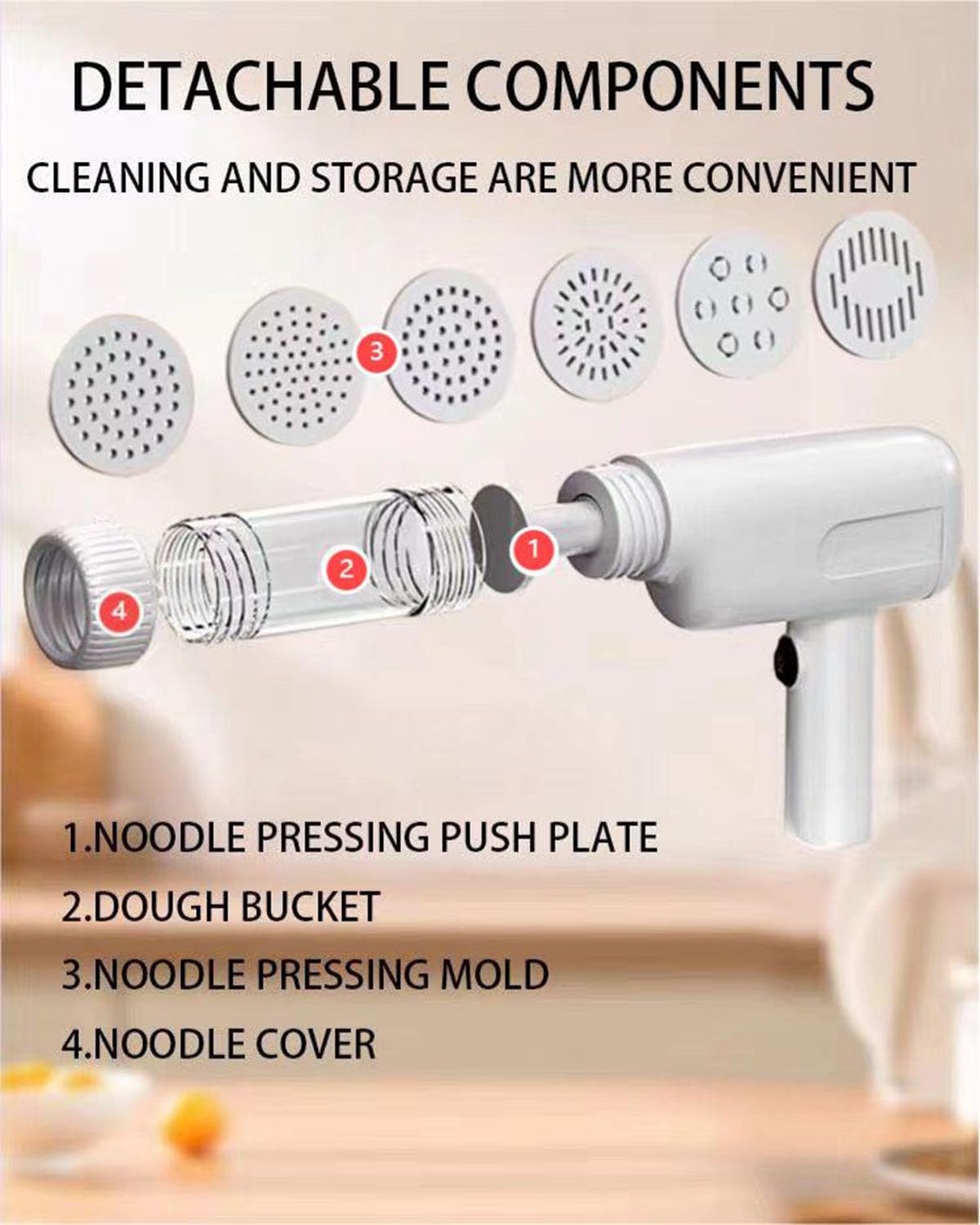 Handheld Electric Noodle Machine, Portable Italian Noodle Making Machine With Mold And Cutting Tools, 6-In-1 Cordless Noodle Machine, Automatic Dough Pressing Machine With Cleaning Brush - White