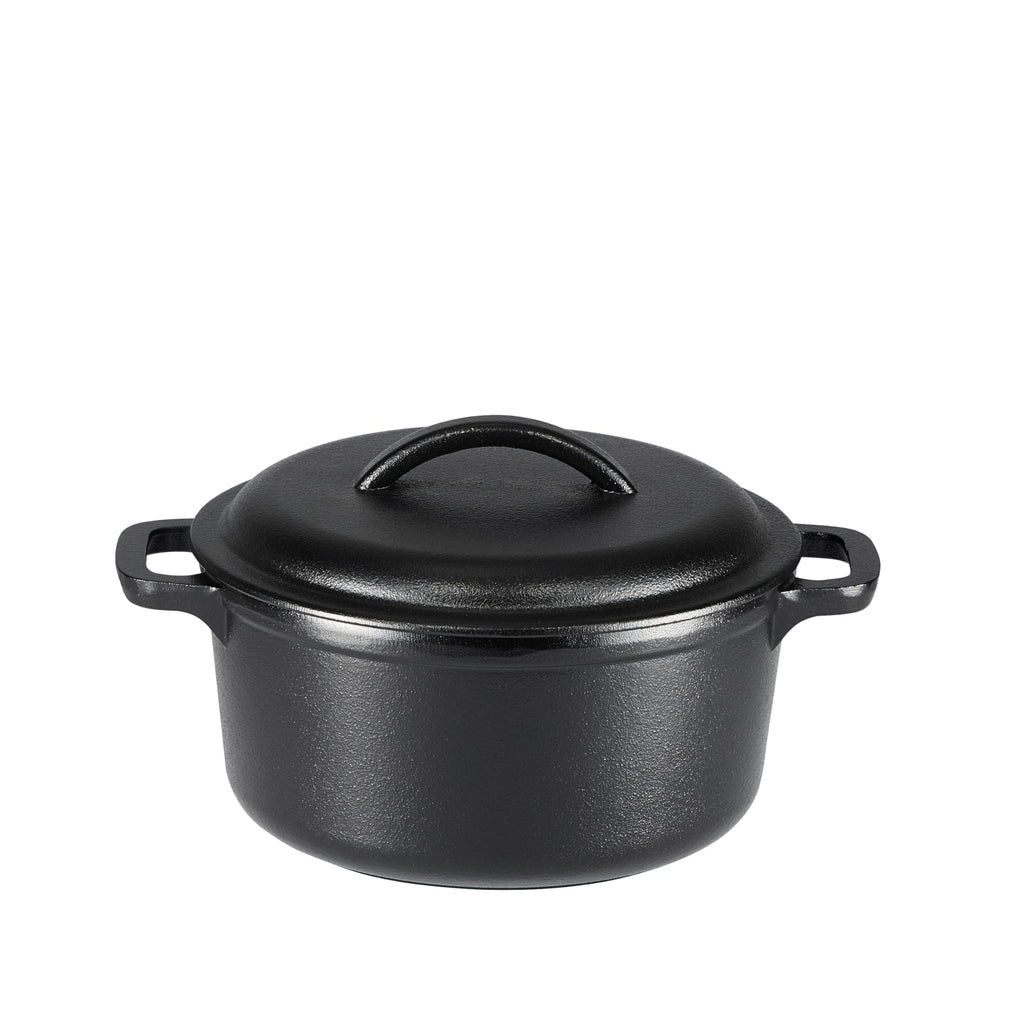 Amazon Basics Round Pre-Seasoned Cast Iron Mini Dutch Oven Pot with Lid and Dual Handles, 2-Quart, Black