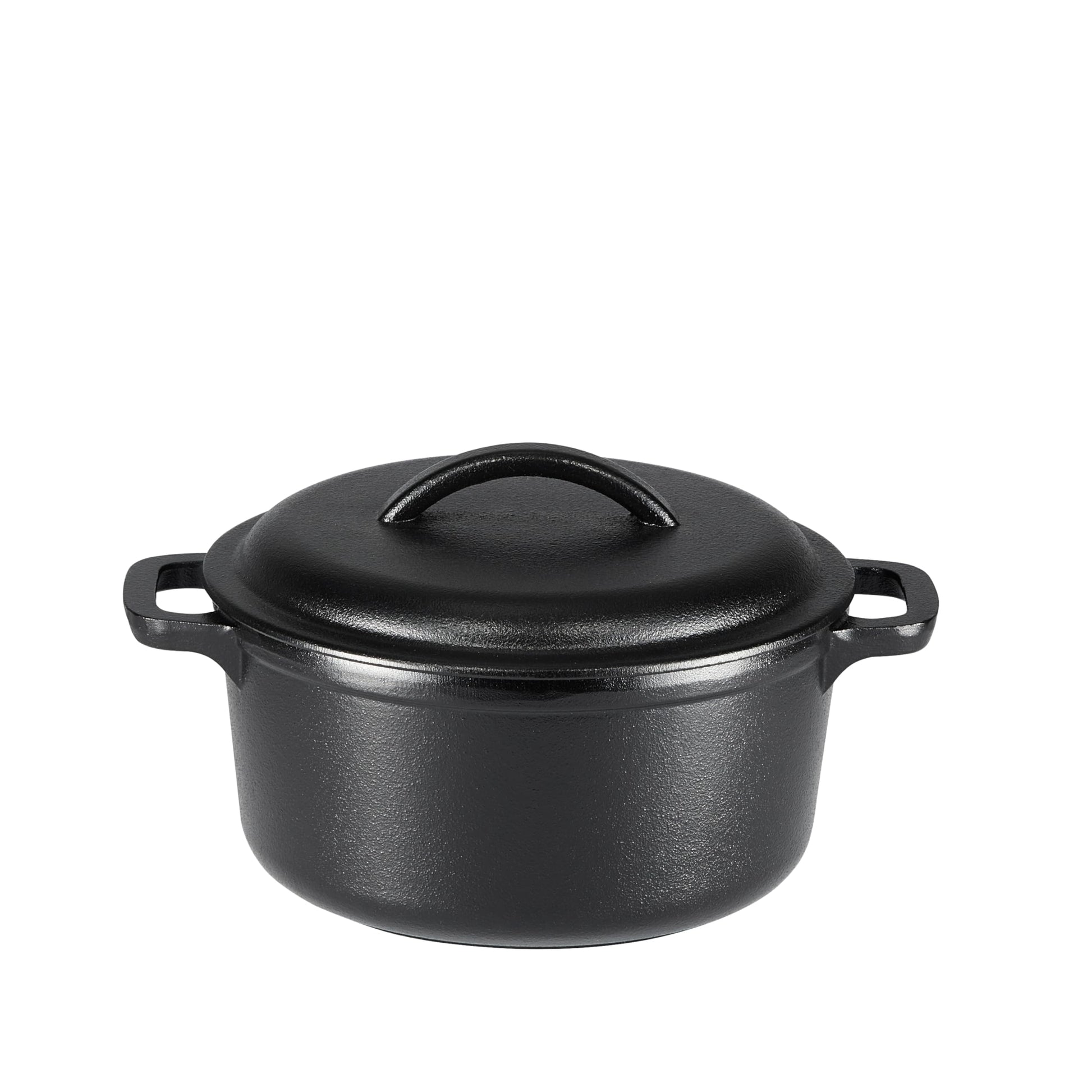 Amazon Basics Round Pre-Seasoned Cast Iron Mini Dutch Oven Pot with Lid and Dual Handles, 2-Quart, Black