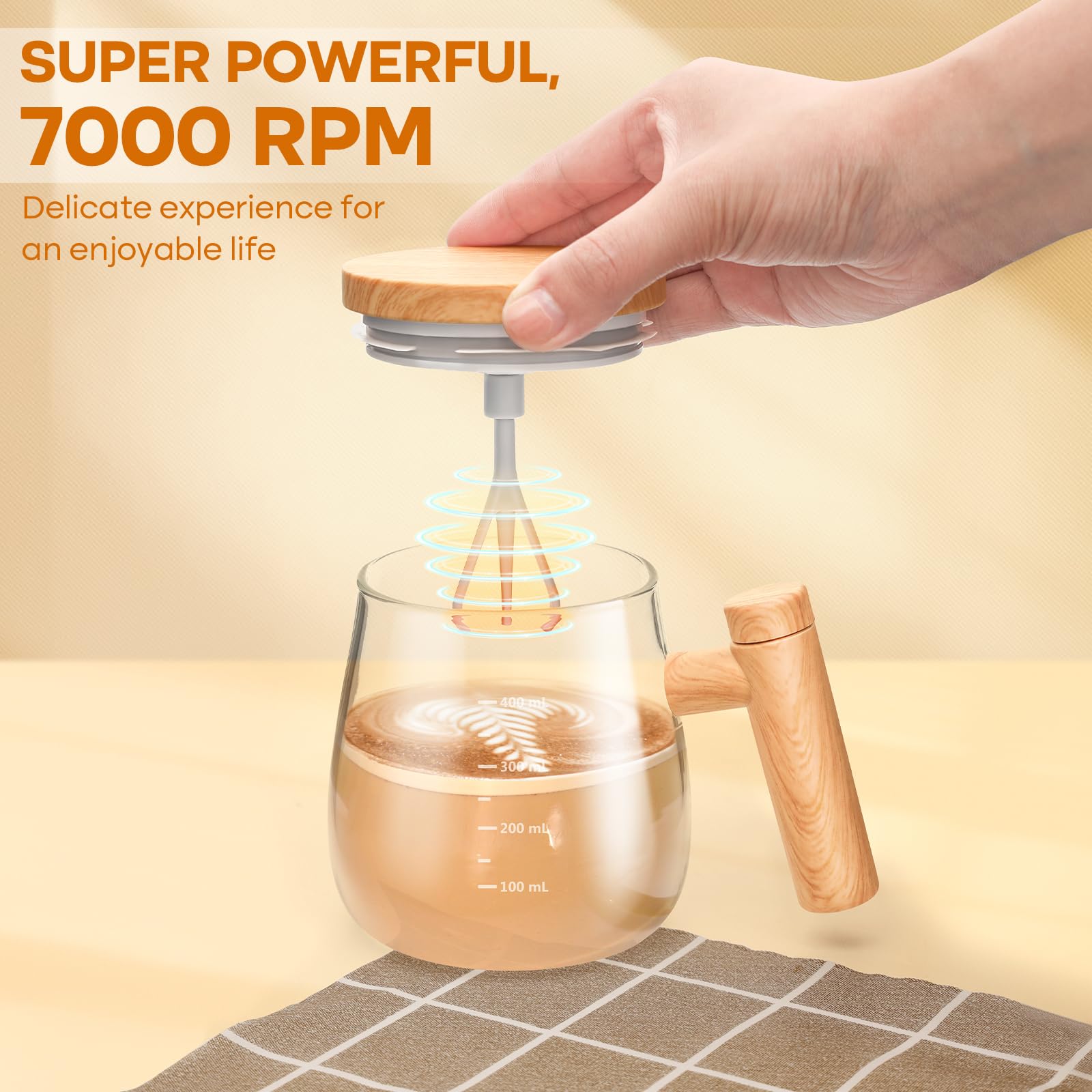 RMERVE 13.5 Oz Self Stirring Coffee Mug with Lid and Handle Glass Self Stirring Coffee Mug Battery Power Electric High Speed Mixing Cup For Stir Mixed Drink Milk Protein for Office Home, 2PCS (Clear)