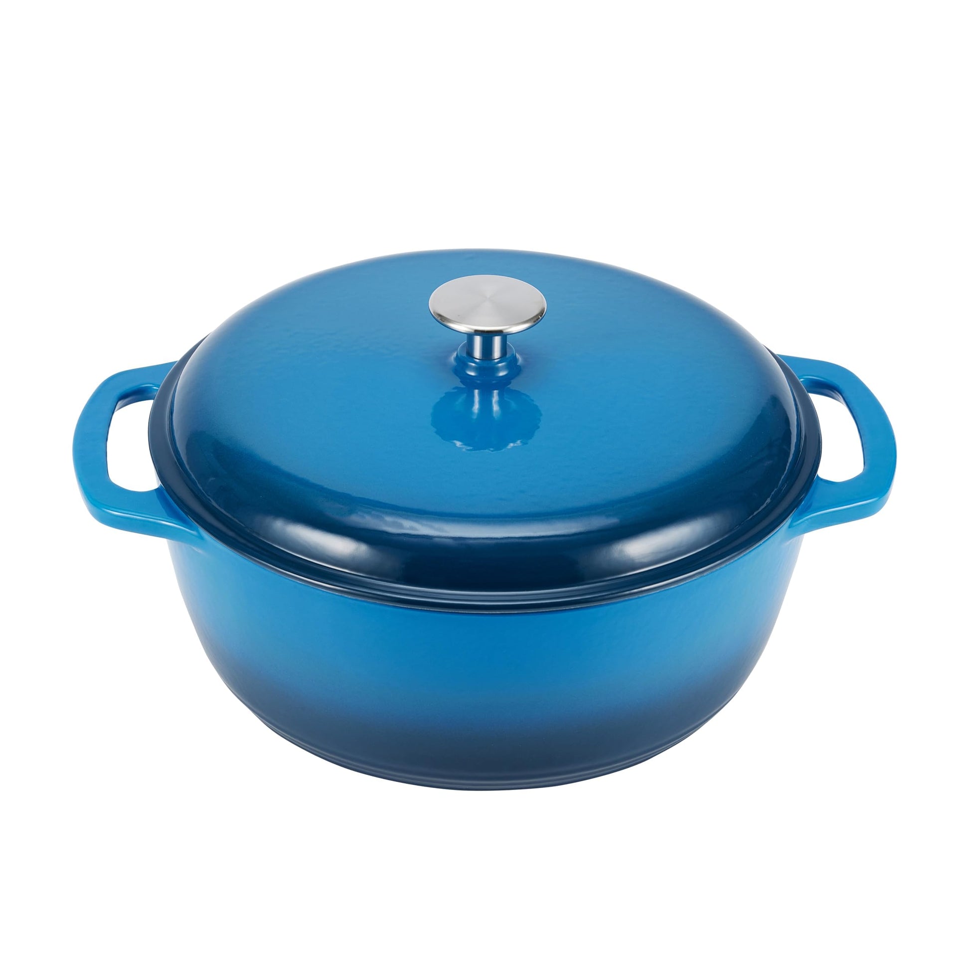 Amazon Basics Cast Iron Dutch Oven Pot with Lid, Enameled, Round, Dual Handles, Heavy-Duty, Large, 7.3-quart, Blue