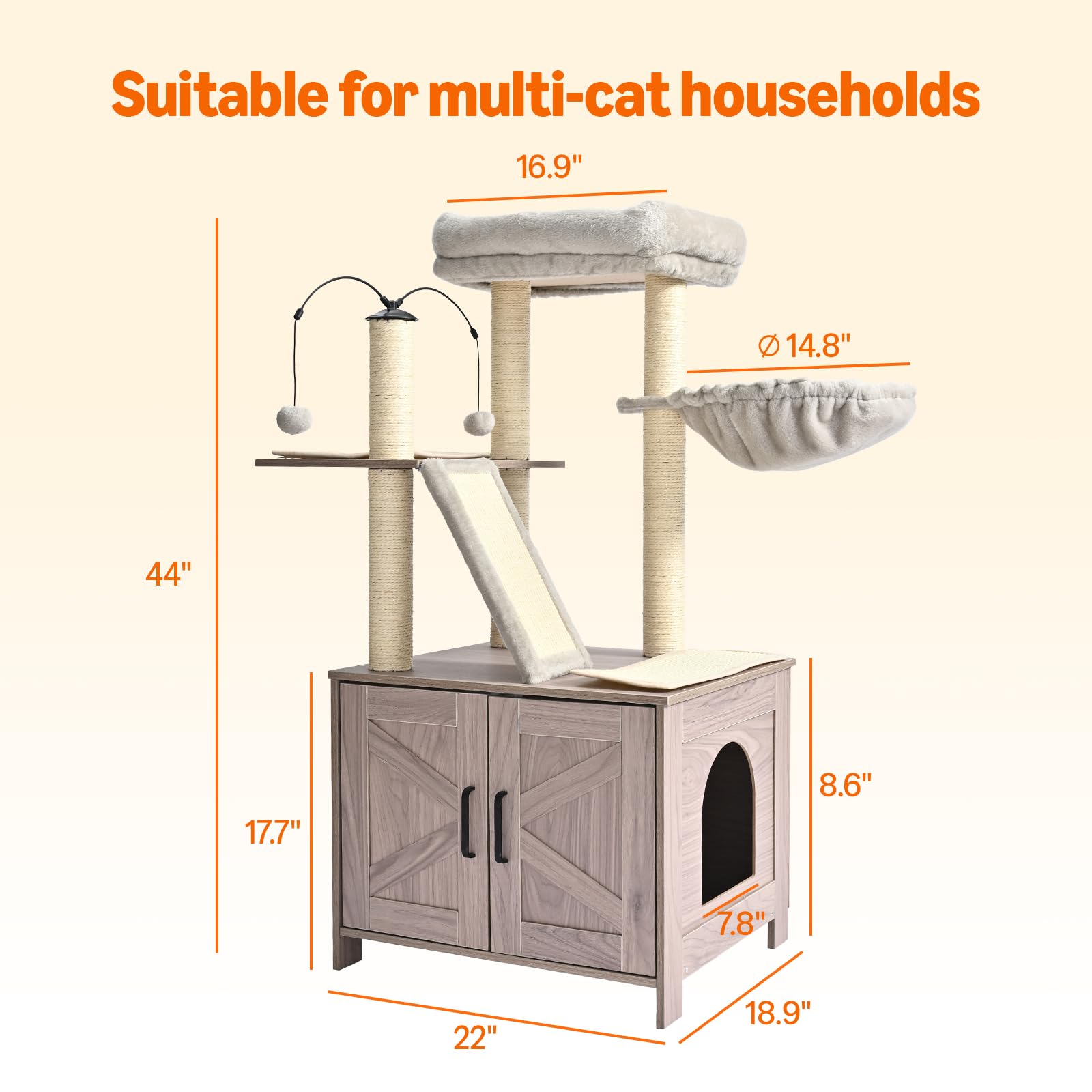 Amazon Basics Furniture-Style Cat Tree with Litter Box Enclosure, Scratching Posts, Sisal Pad, Cozy Perch and Hammock