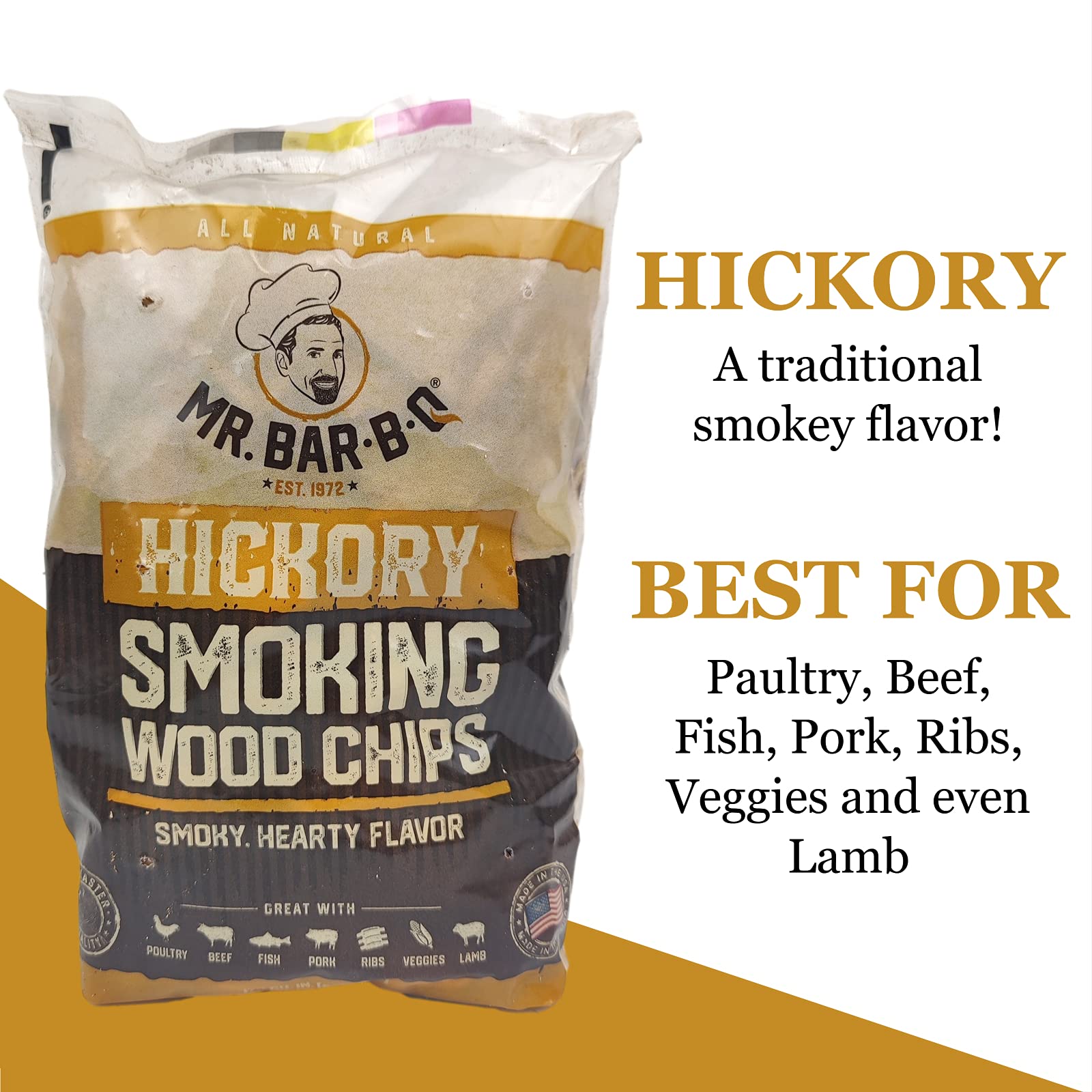 Wood Smoker Chips Bundle of 3 Flavors - Apple, Mesquite & Hickory Wood Chips for Smokers, Can be Used on Gas, Charcoal Grill, 3 Variety Flavor for Grilling, BBQ, Camping by Mr. Bar-B-Q(3 x 1.6 Lb Bag)