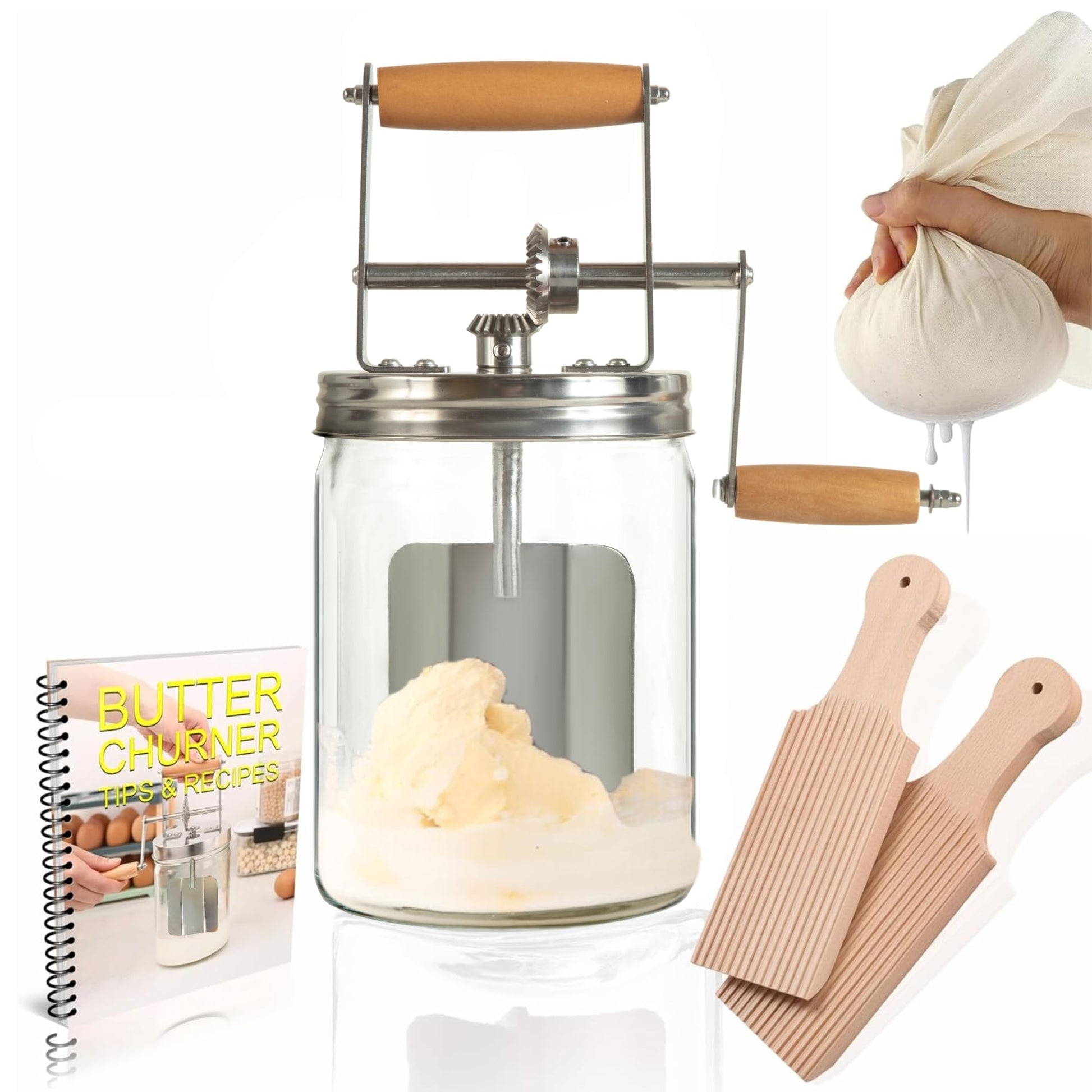 Dazey Butter Churner - Cheese Cloth, Butter Paddles, Recipe Book INCLUDED- Hand Crank Butter Churn- Manual Butter Maker- Create Delicious Homemade Butter With Your Own Hand Crank Dazey Churner