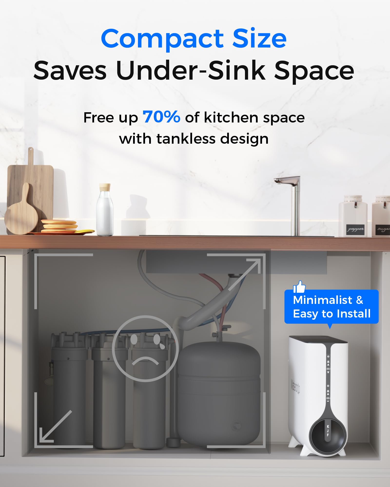 Waterdrop Reverse Osmosis System, Instant Hot Water Dispenser, 600 GPD, Reduce PFAS, Tankless, 2:1 Pure to Drain, Under Sink, TDS Reduction, Smart LED Faucet, Hot and Cold Water Dispenser Faucet