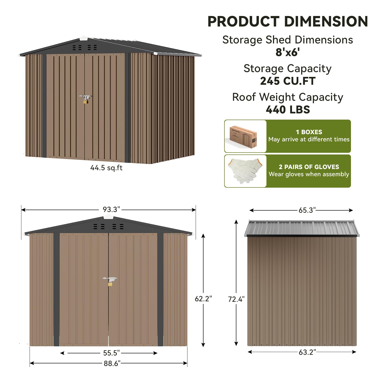 COMHOMA Shed Outdoor Storage Shed Metal,Lockable Doors Tool Sheds with Sloping Roof,Steel Garden Shed with Air Vent for Backyard,Patio,Lawn,Poolside (Brown, 8'x6')