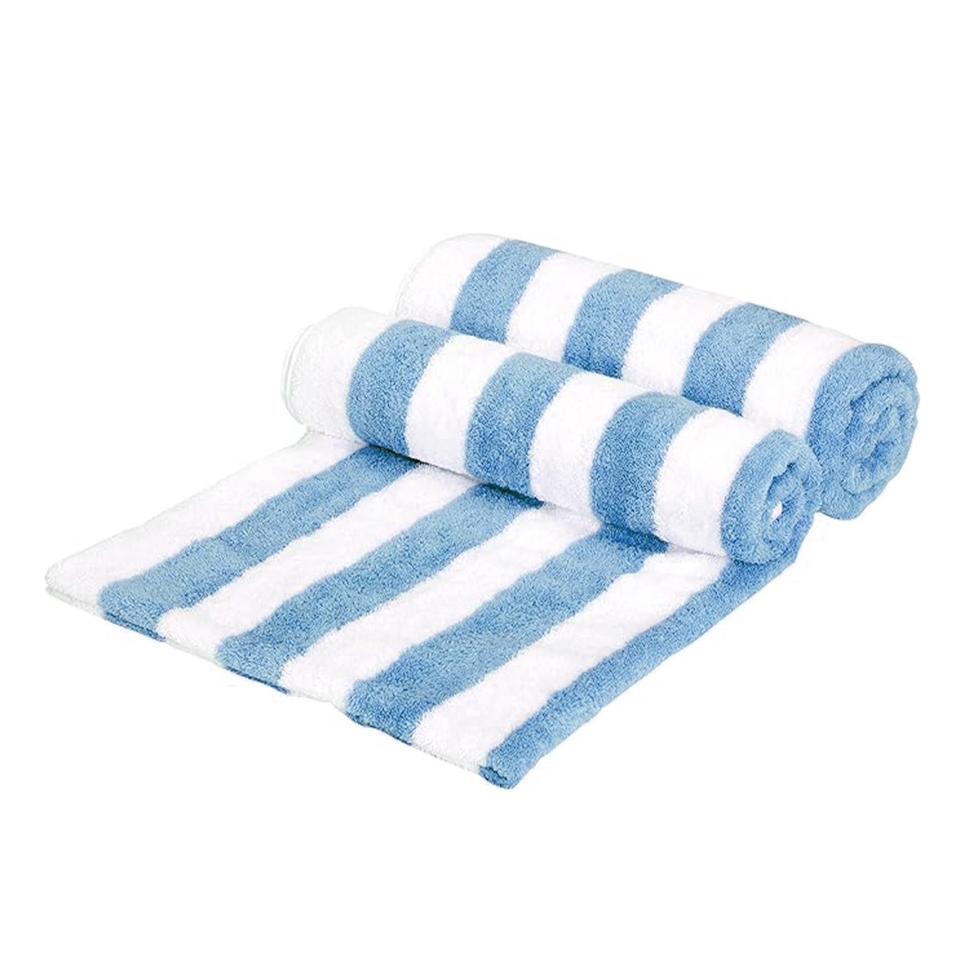 Amazon Basics Sky Blue Cabana Stripe Pool & Beach Towel, 100% Cotton, Soft & Absorbent, Machine Washable, Quick Dry, Large, 2 Pack, Sky Blue, 30" x 60"
