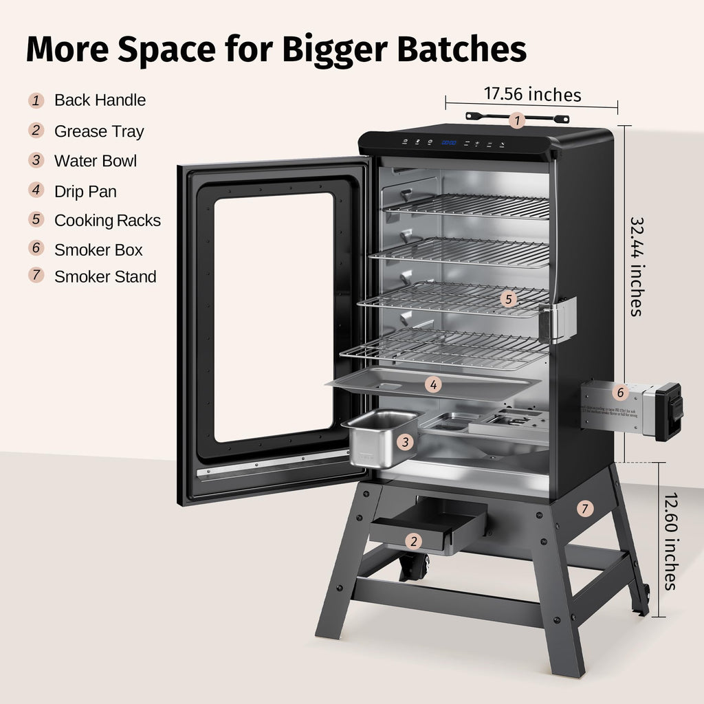 EAST OAK Ridgewood Pro 30" Electric Smoker | Built-in Meat Probe & Elevated Stand for Outdoors | Up to 6× Longer Smokes, Adjustable Side Chip Loader | Smoke More with 725 sq in Cooking Area