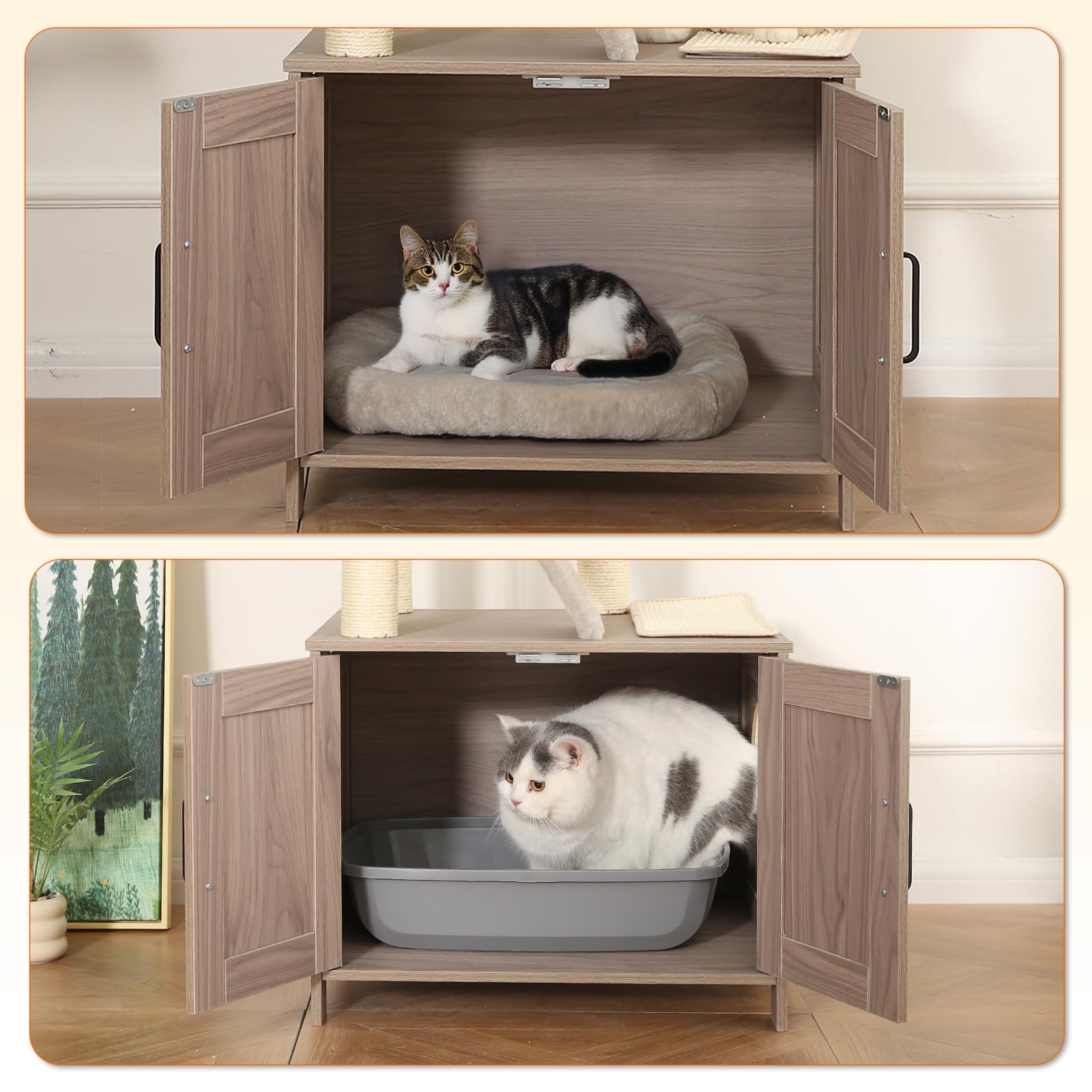 Amazon Basics Furniture-Style Cat Tree with Litter Box Enclosure, Scratching Posts, Sisal Pad, Cozy Perch and Hammock
