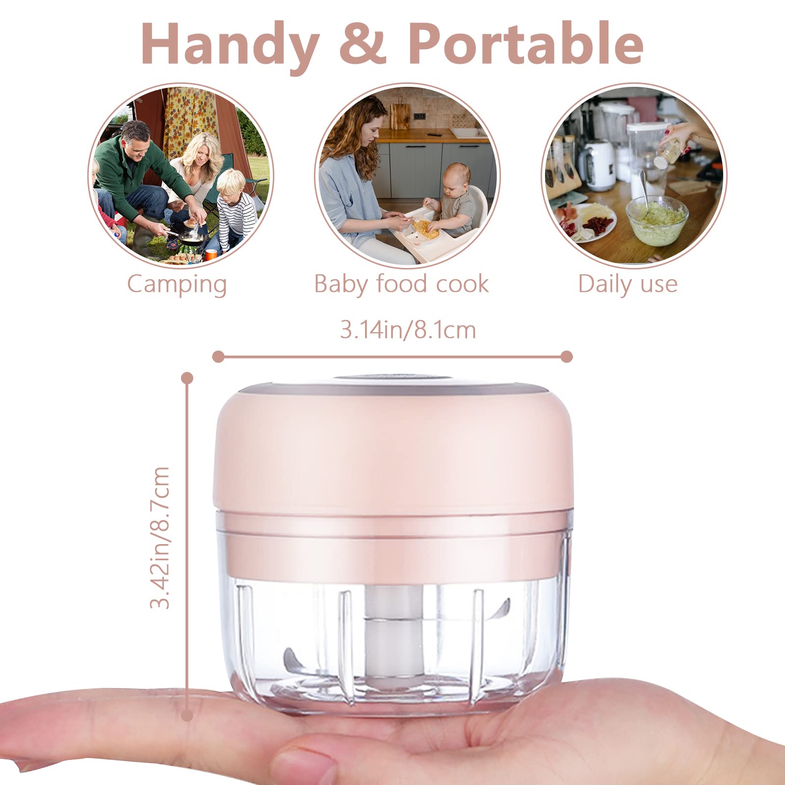 Electric Mini Garlic Mincer, 100ML USB Vegetable Onion Chopper, Portable Small Food Processor for Ginger, Chili, Vegetables