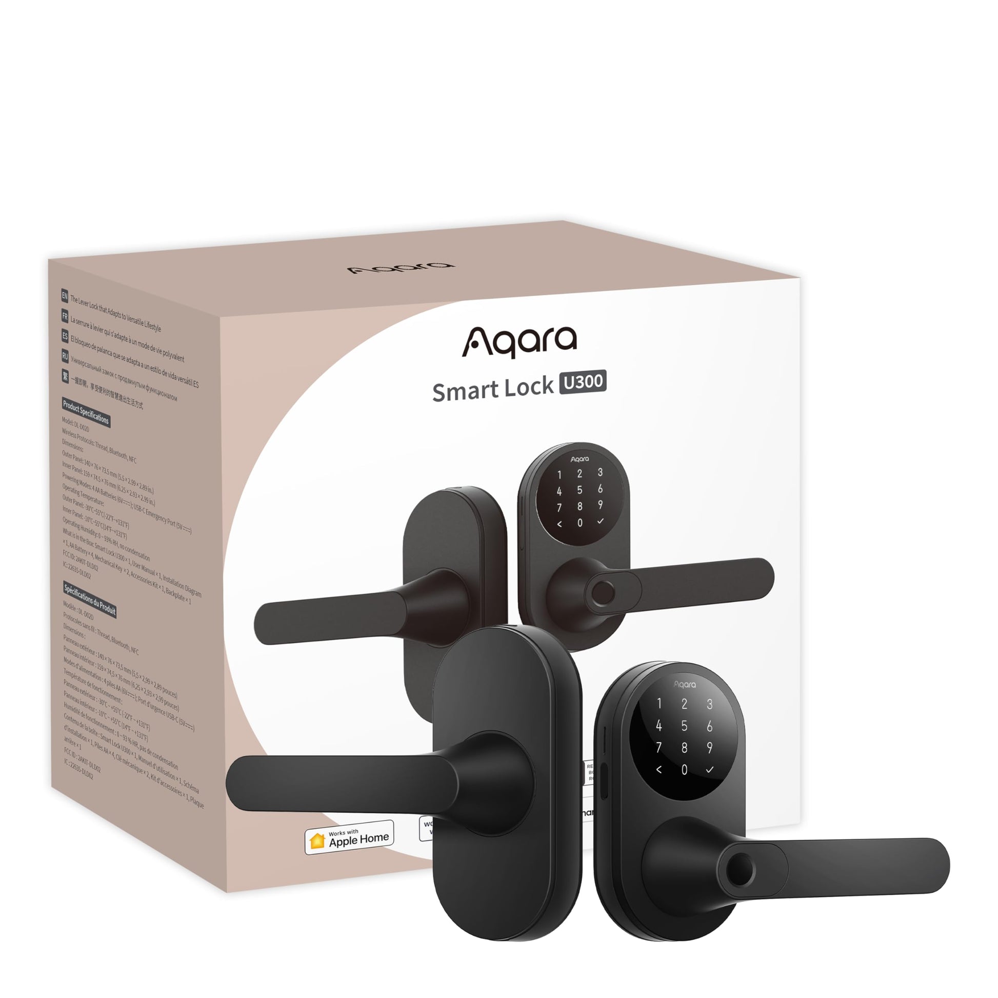 Aqara Smart Lock U300, Fingerprint Keyless Entry Door Lock with Handle, Matter Over Thread with Apple Home Keys, Touchscreen Keypad, Smart Lever Lock Supports Apple Home, Alexa, Google, IFTTT, Black