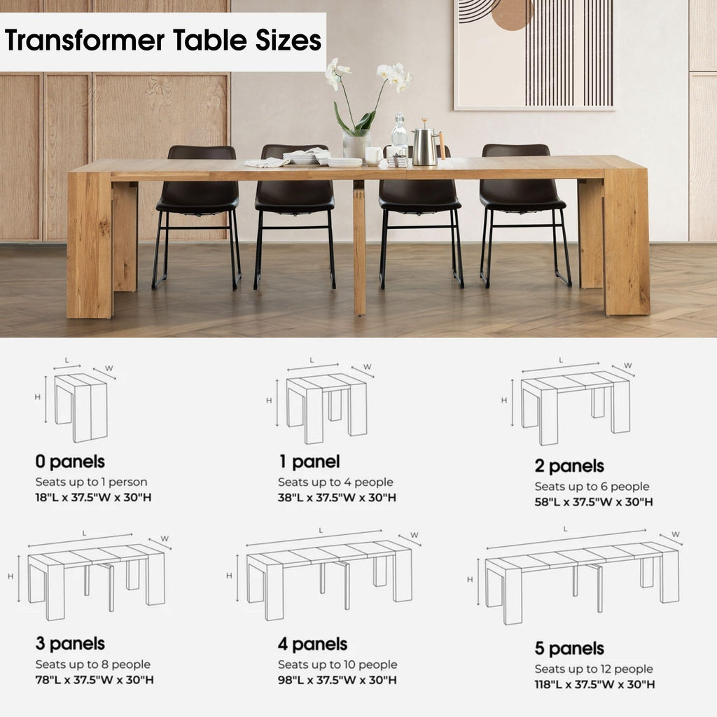 Transformer Table Expandable Dining Table Set for 4 to 12, Living Room Furniture Lift Top Coffee Table with Storage & Extendable Dining Bench, Modern Dining Room Set with Bench & Small Coffee Table