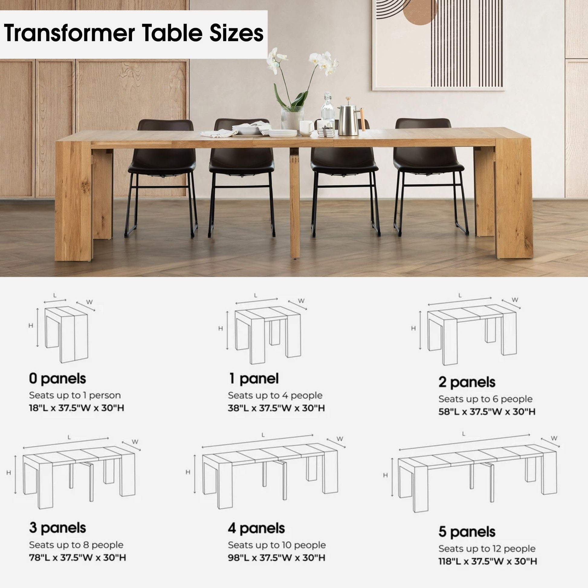 Transformer Table Expandable Dining Table Set for 4 to 12, Living Room Furniture Lift Top Coffee Table with Storage & Extendable Dining Bench, Modern Dining Room Set with Bench & Small Coffee Table