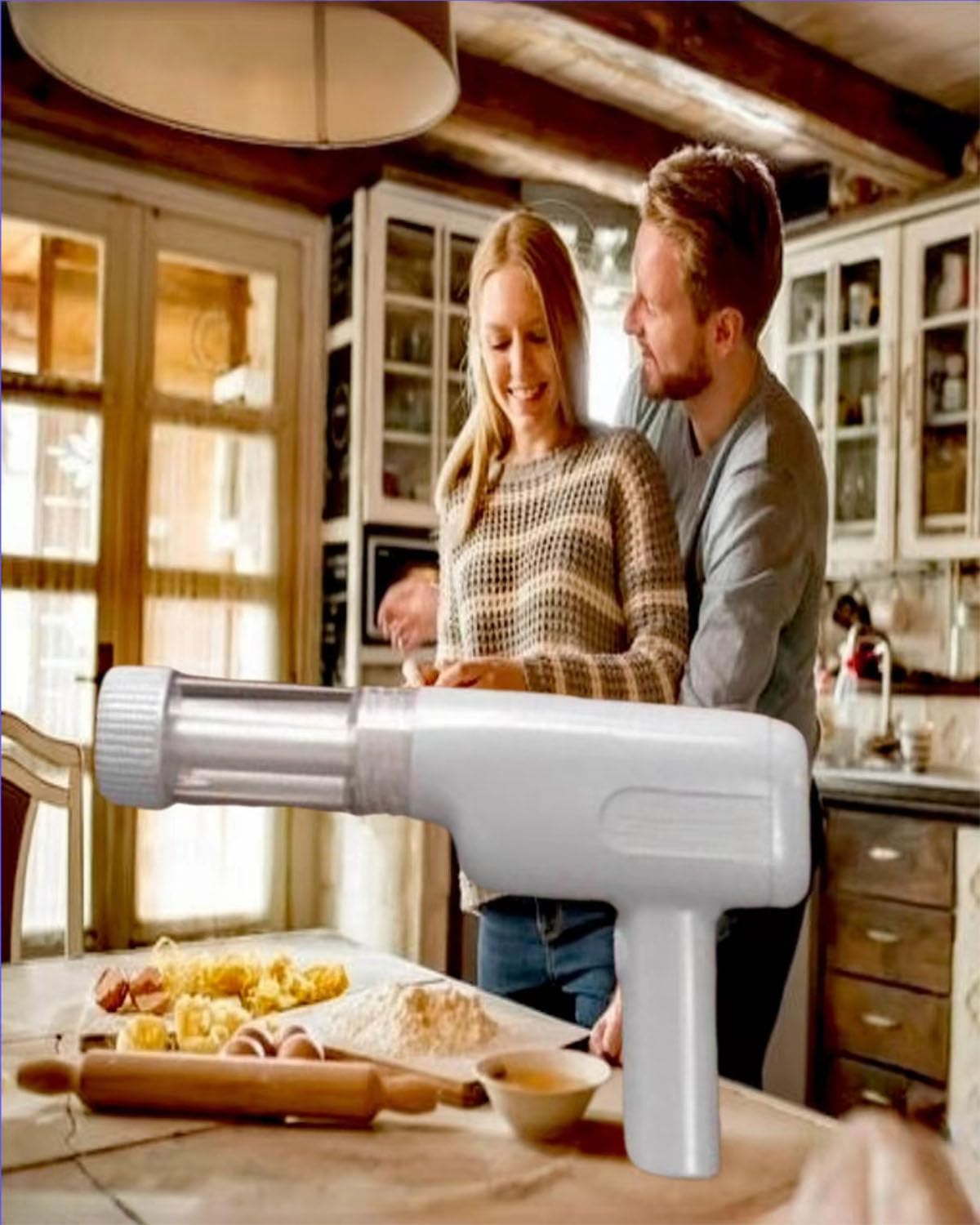 Handheld Electric Noodle Machine, Portable Italian Noodle Making Machine With Mold And Cutting Tools, 6-In-1 Cordless Noodle Machine, Automatic Dough Pressing Machine With Cleaning Brush - White